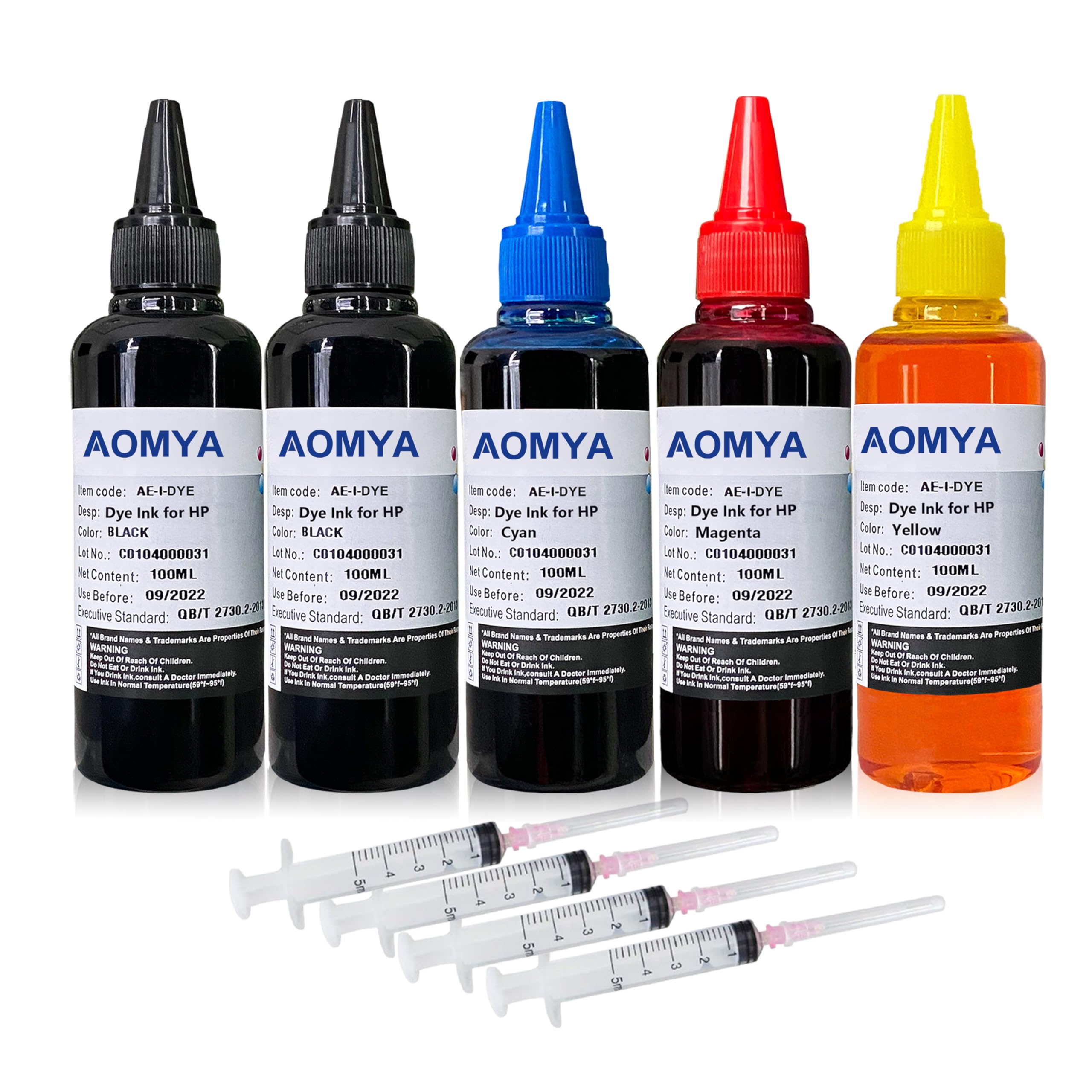 Aomya Compatible Ink Refill Kit for HP 61 60 62 63 950 951 564 920 901 Inkjet Printer Cartridges Refillable Cartridge CIS CISS System (5x100ml 2 Black, 1 Cyan, 1 Magenta, 1 Yellow)