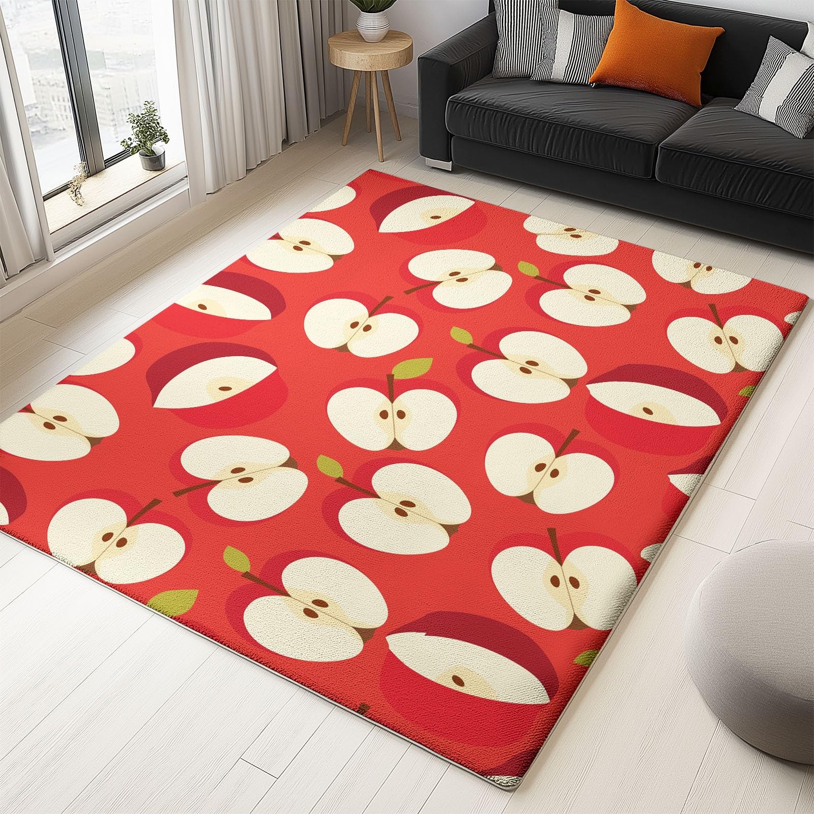Tapis rouge antidérapant fruit pomme 80x150cm pour salon