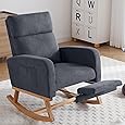 Swivel Recliner Chair, Rocking Chair Nursery, Glider Rocker Recliner, Nursery Chair with Extra Large Footrest for Living Room, High Back, Upholstered Deep Seat (Deep Gray)