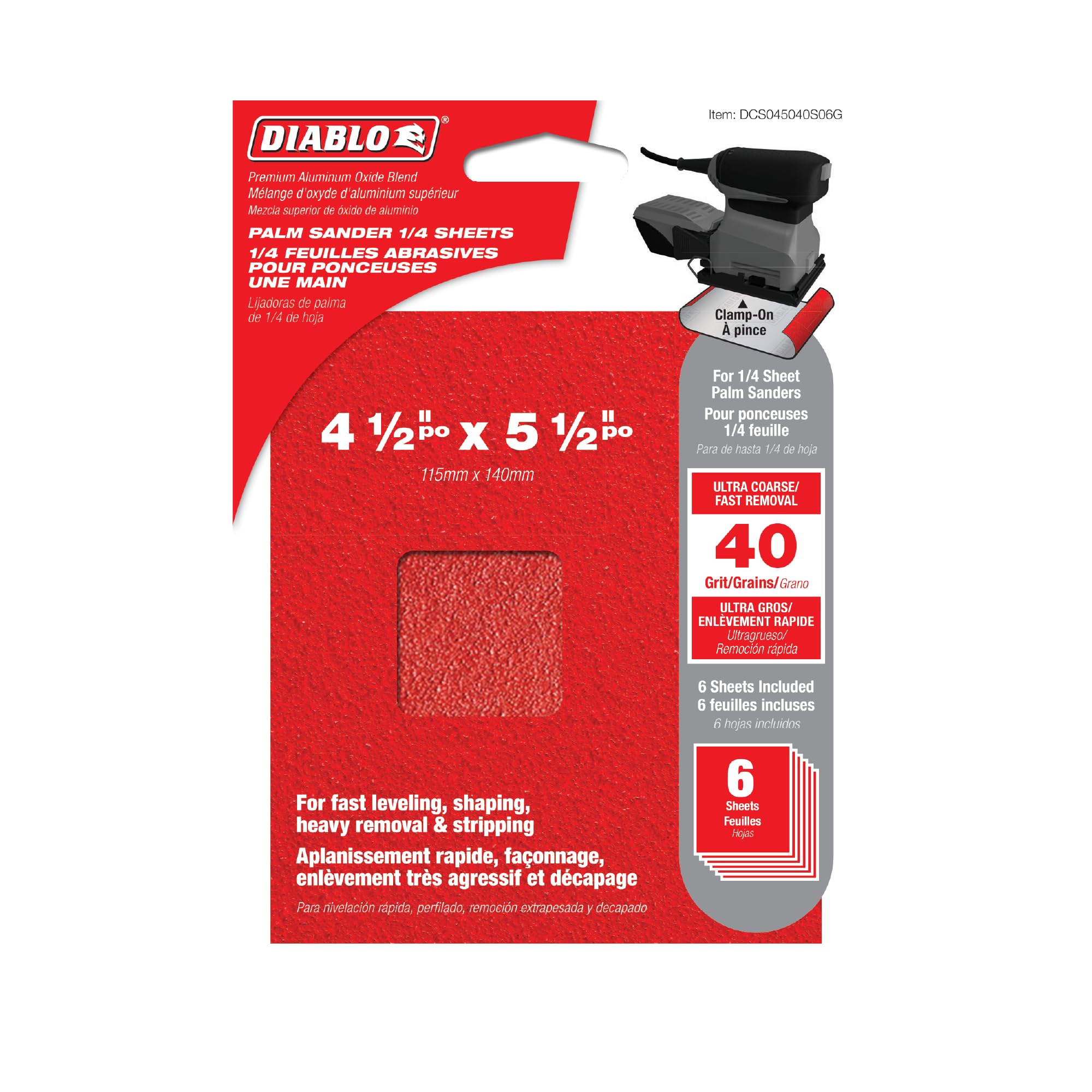 Diablo Palm Sander 1/4 Sanding Sheets for Wood, Metal and Plastics - 4-1/2 