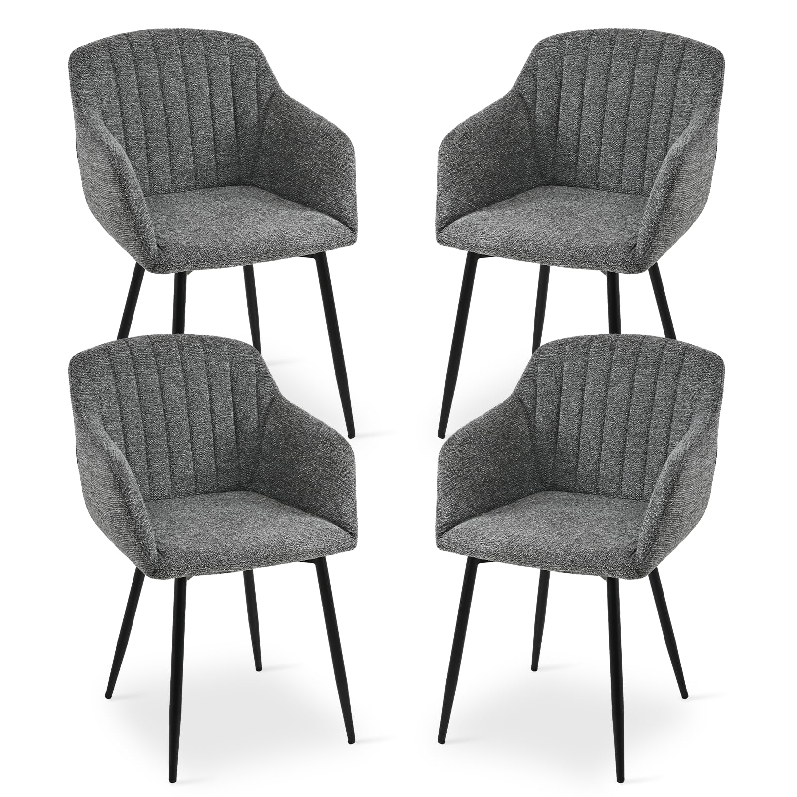 Goeurvant Dining Chairs Set of 4 Upholstered Armchairs with Metal Legs Kitchen Chairs for Living Room, Grey-Chenille