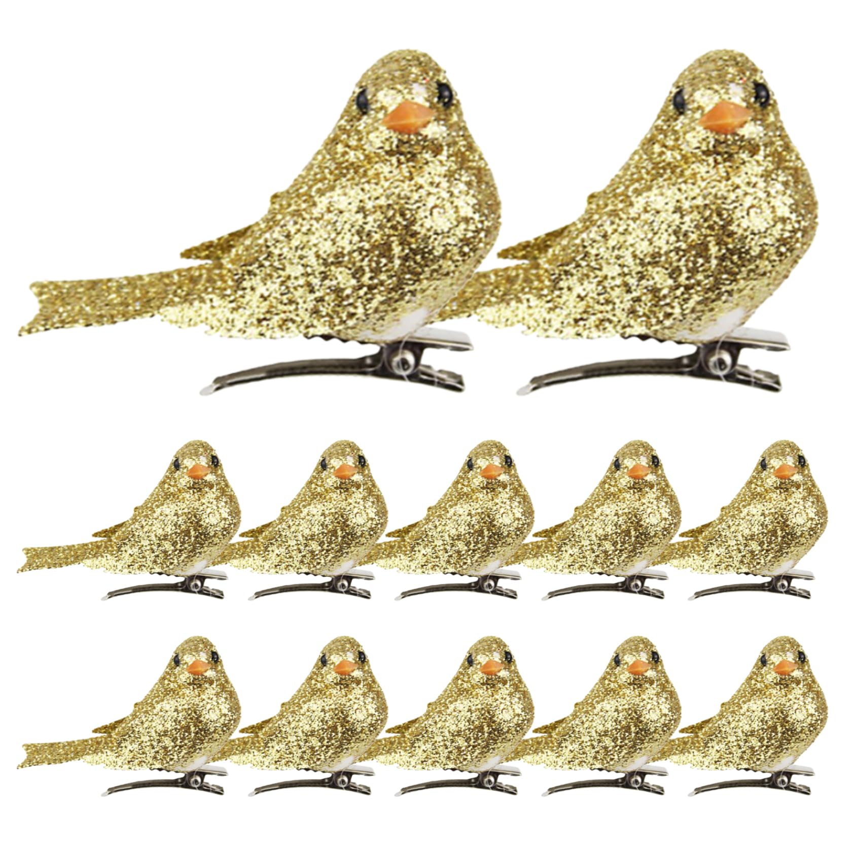 Wedhapy Artificial Bird Ornaments Christmas Birds Ornaments With Clip Artificial Foam Birds for Xmas Tree Wreaths Decorations 12PCS Golden