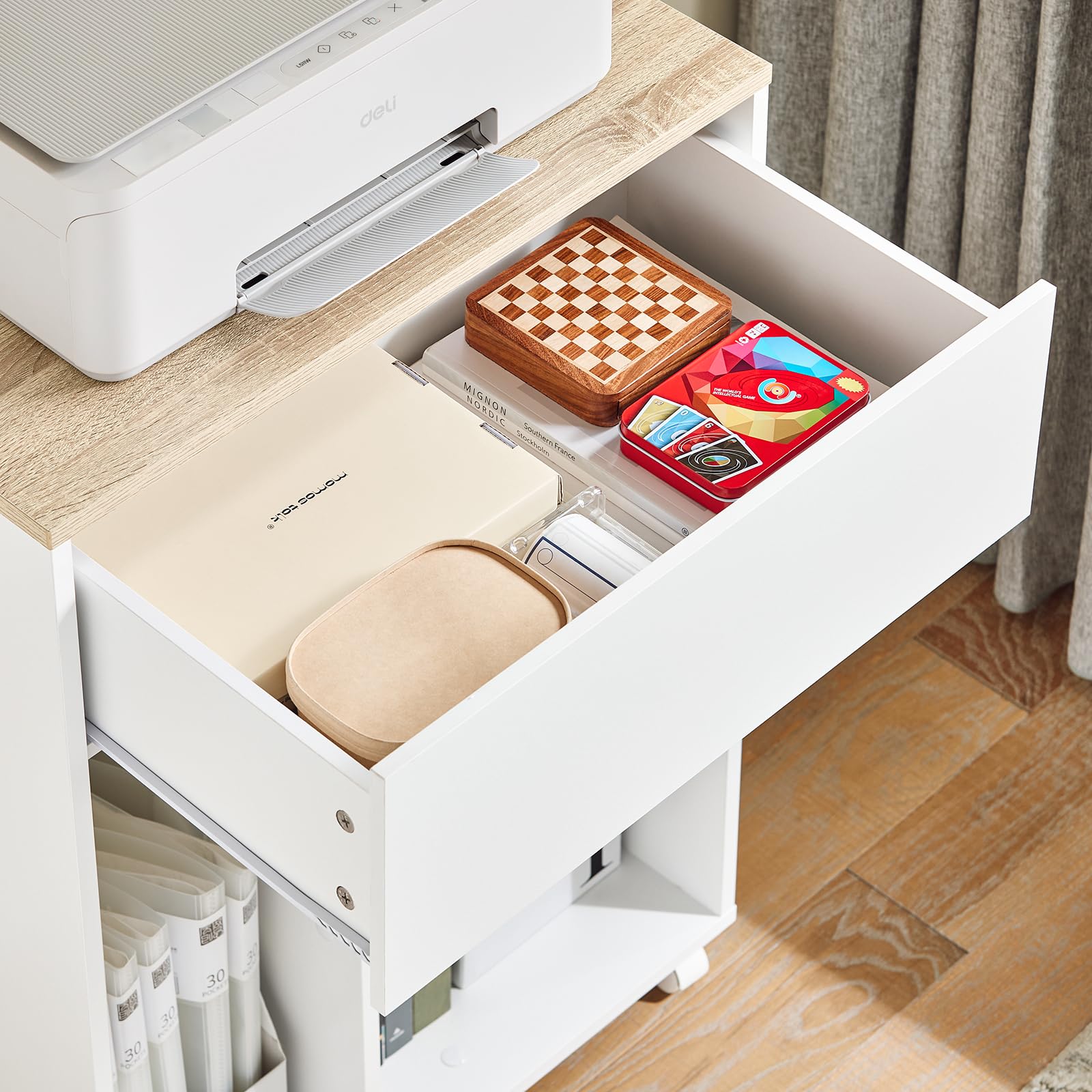 SoBuy Carrello da ufficio Carrello Portaoggetti con Cassetto Tavolino stampante 63x42x88cm ASK10-WN