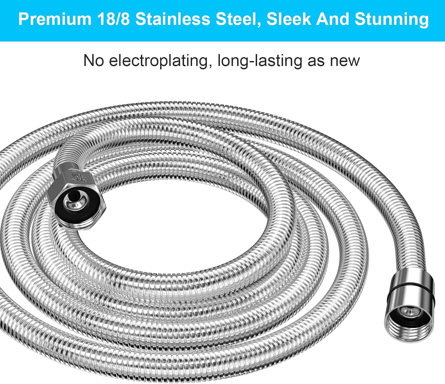 118" Shower Hose, Extra Long 304 Stainless Steel Handheld Shower Head Hose Extension/Replacement, Flexible & Durable, G1/2 Universal Insert & Nut thumbnail