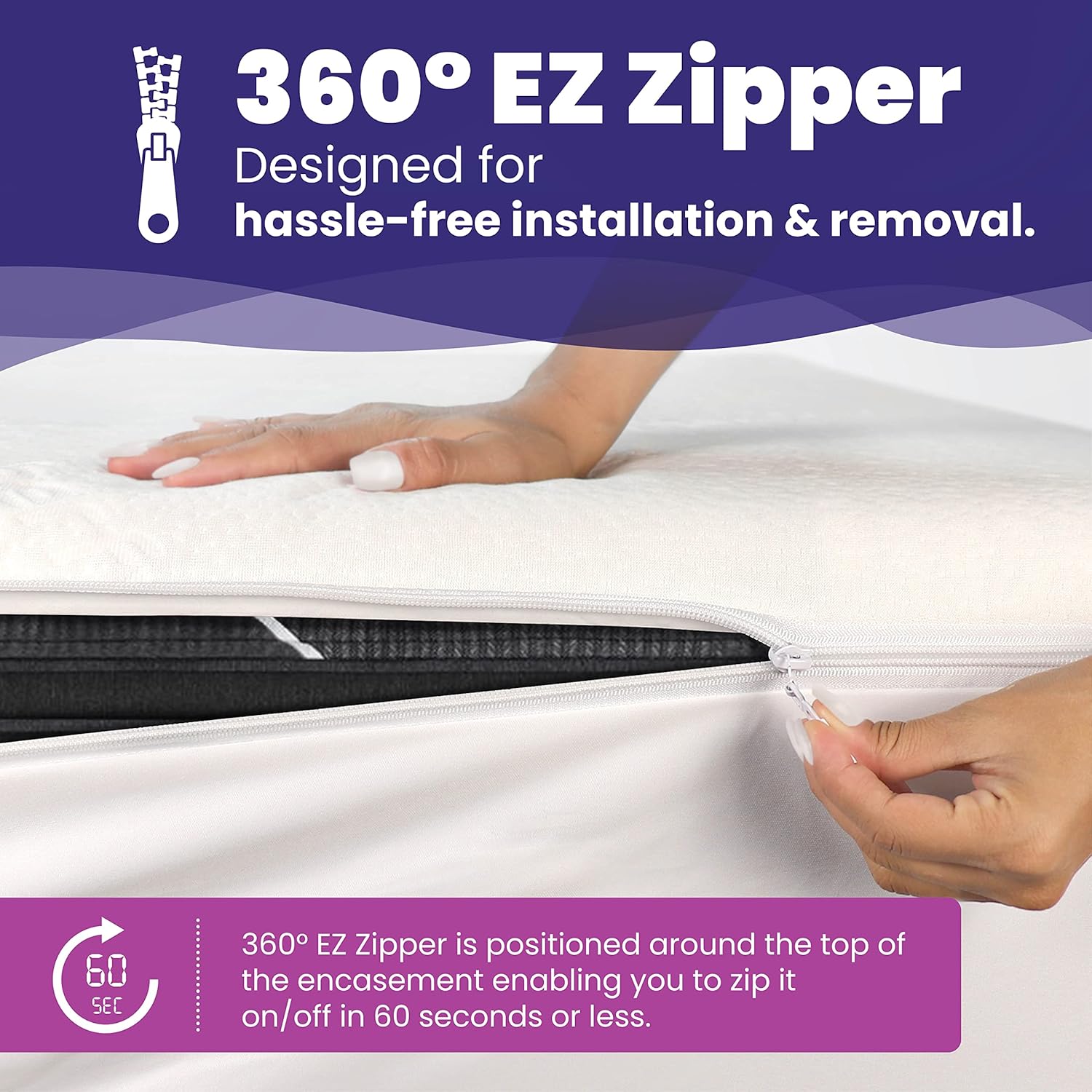 Queen Size Waterproof Bamboo Mattress Encasement by Slumberfy - Premium Skin-Safe Mattress Protector with 360° EZ Zipper, Lab-Tested Bed Bug, Zippered Encasement (60x80 in) - Image 3
