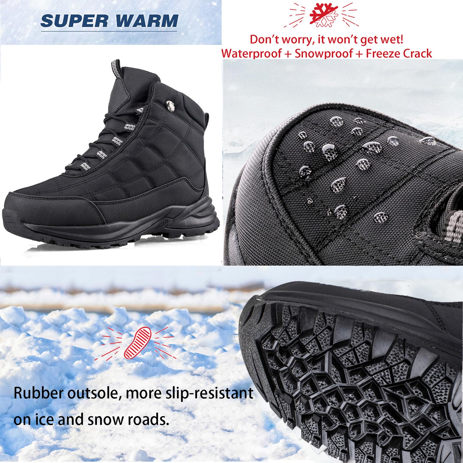 Scarpe da Trekking da Uomo, Scarponi da Neve Caldi, Stivali Invernali da Uomo Donna Impermeabili, Scarpe da Trekking Antiscivolo Scarpe Invernali Foderate a Vita Alta Scarpe da Lavoro