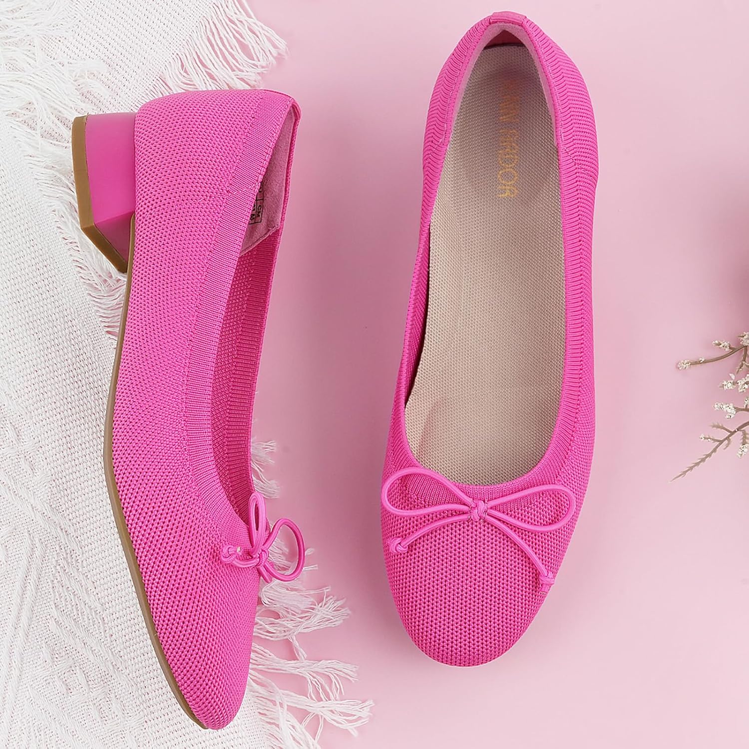 JENN ARDOR Low Heels Ballet Flats for Women Bow Comfortable Mesh Knit Pumps Cute Closed Round Toe Casual Holiday Wedding Party Office Work Slip on Shoes - Image 6