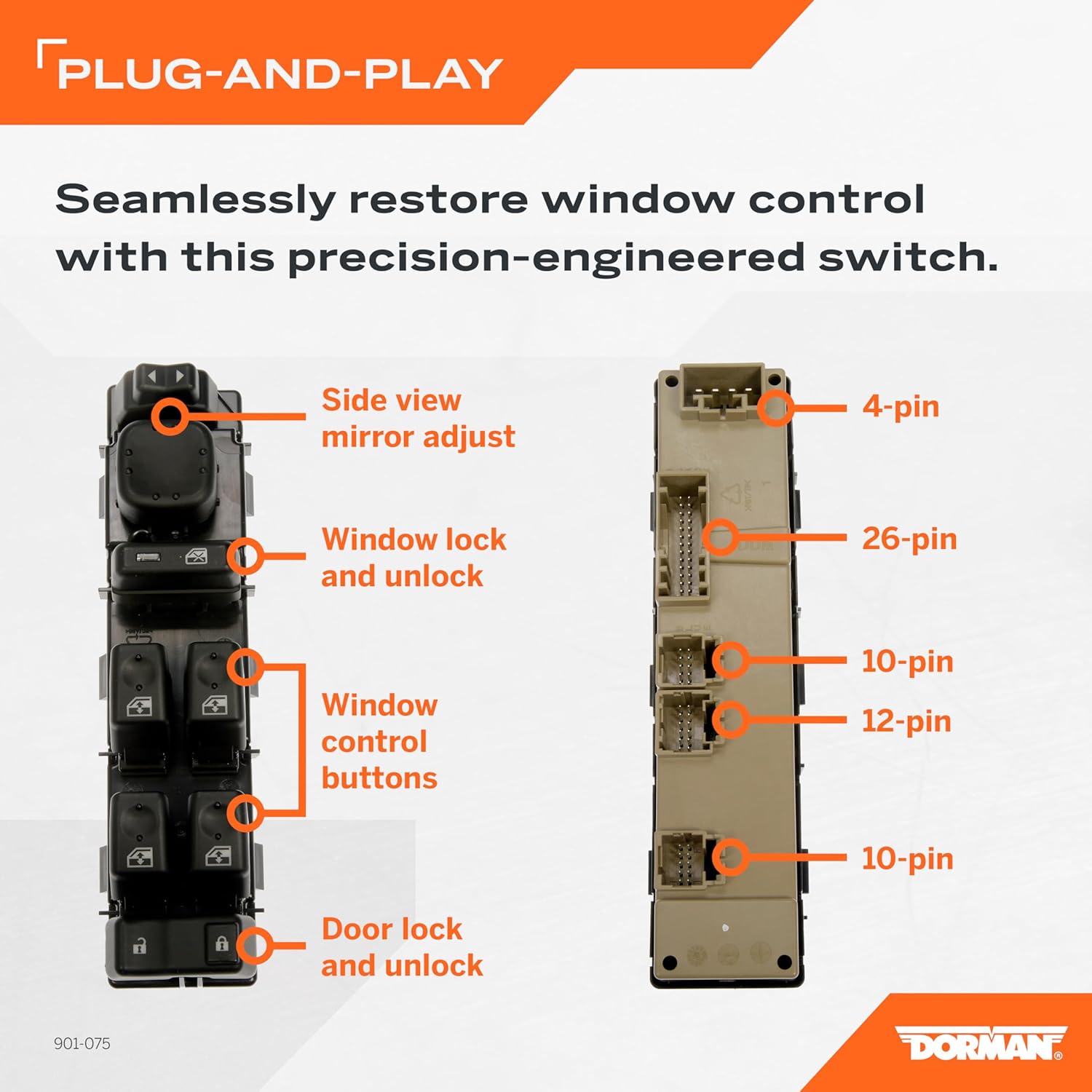 Dorman 901-075 Front Driver Side Master Window Switch Assembly - 8 Button Compatible with Select Cadillac/Chevrolet/GMC Models