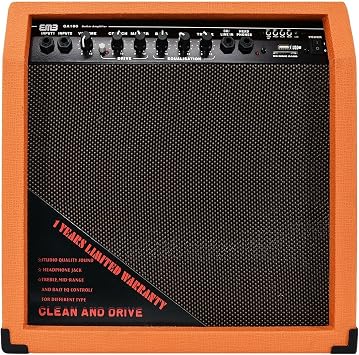 EMB GA100 500W 10" Electric Guitar Amplifier Speaker Portable Powerful Studio and Stage Cabinet PreAMP with Built in Headphone Jack and 2 Inputs and SD USB AUX Bluetooth Yellow