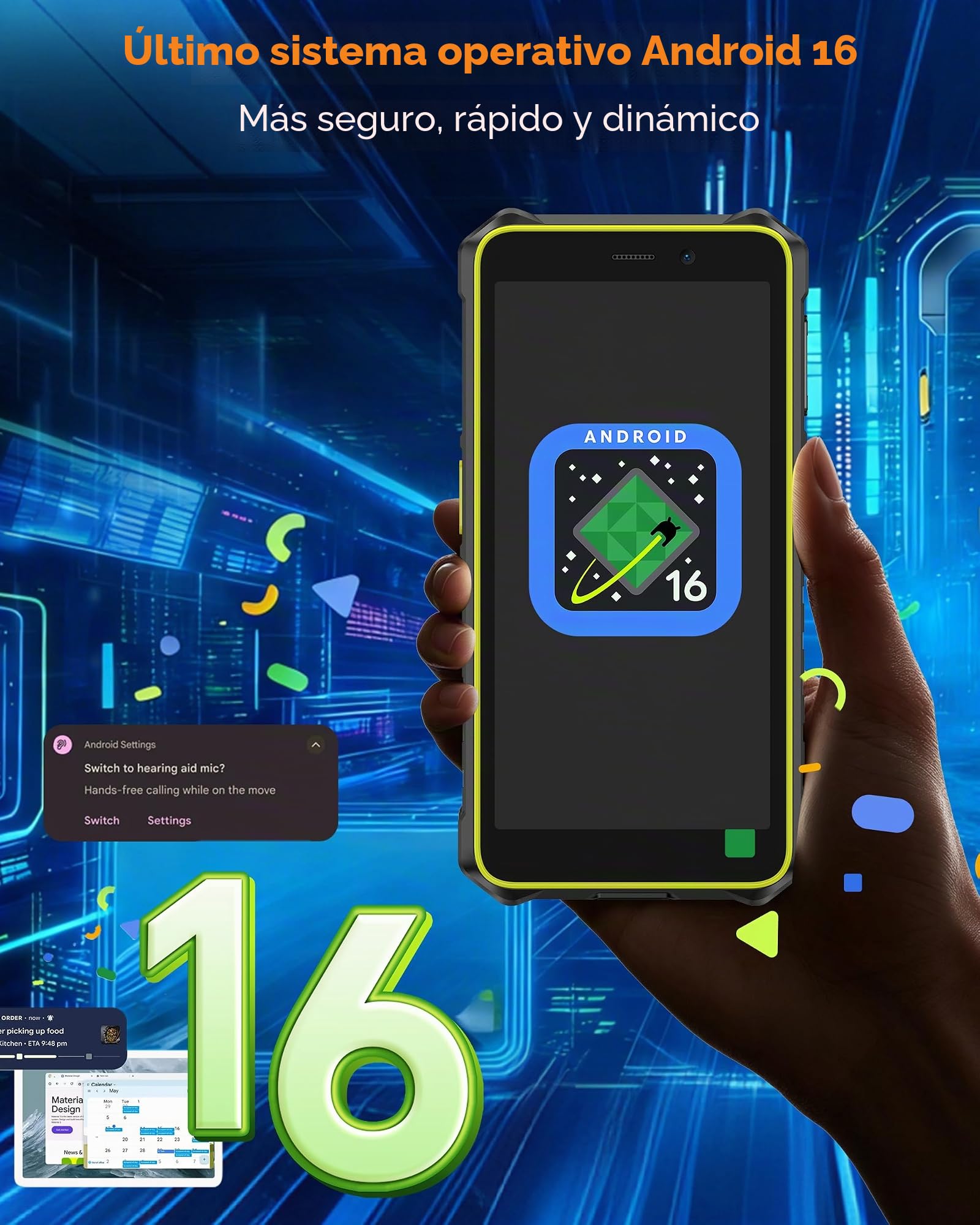 Ulefone Rugking 2 Pro Android 16 Movil Resistente Octa Core 8GB + 64 GB/2TB TF, AI Smartphone 5.45" Cristal Gorilla Movil Irrompible 4550mAh, 13MP, Movil Pequeño NFC/Linterna/Garantía de 2 Años-Verde