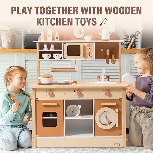 Miniatura 6 de ROBUD - Cocina de juguete para niños pequeños, cocina de madera con accesorios realistas y muchas funciones de juego, para niñas y niños, regalo