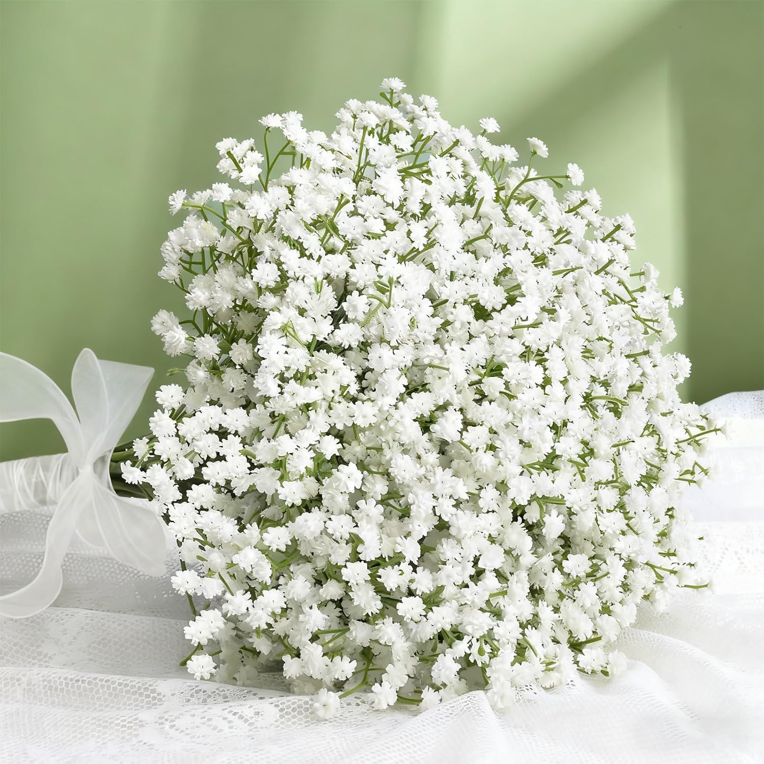 Muccp White Pack Of 6 Baby Breath Artificial Flowers Real Touch Faux Babies Breath Gypsophila Bouquet For Wedding Centrepiece Flower Arrangement Party (White)