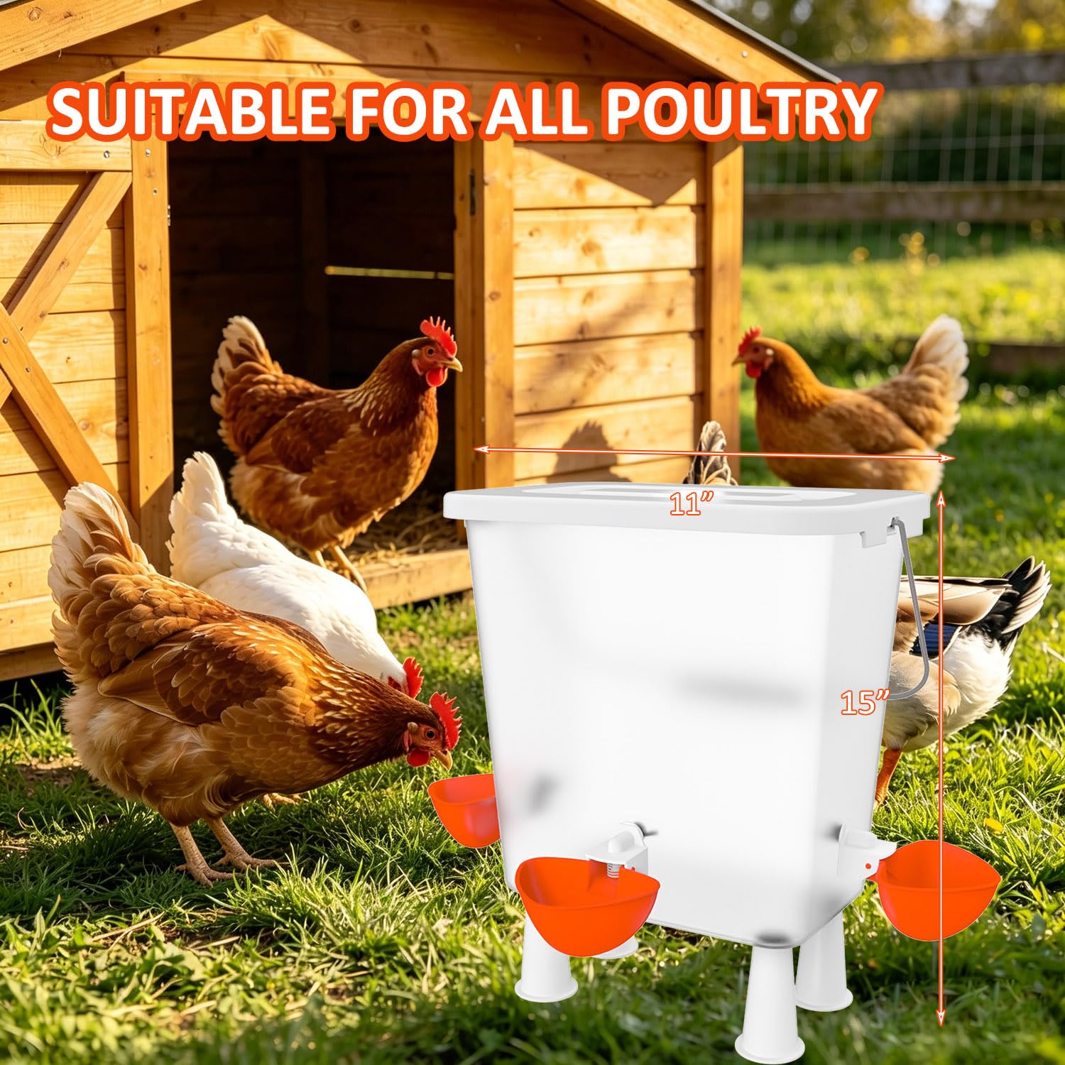 Bebedero automático de pollo con válvula flotante, dispensador de agua de aves de corral de 3 galones para gallinero, alimentador de riego autofilendible para gallinas, patos, codornices