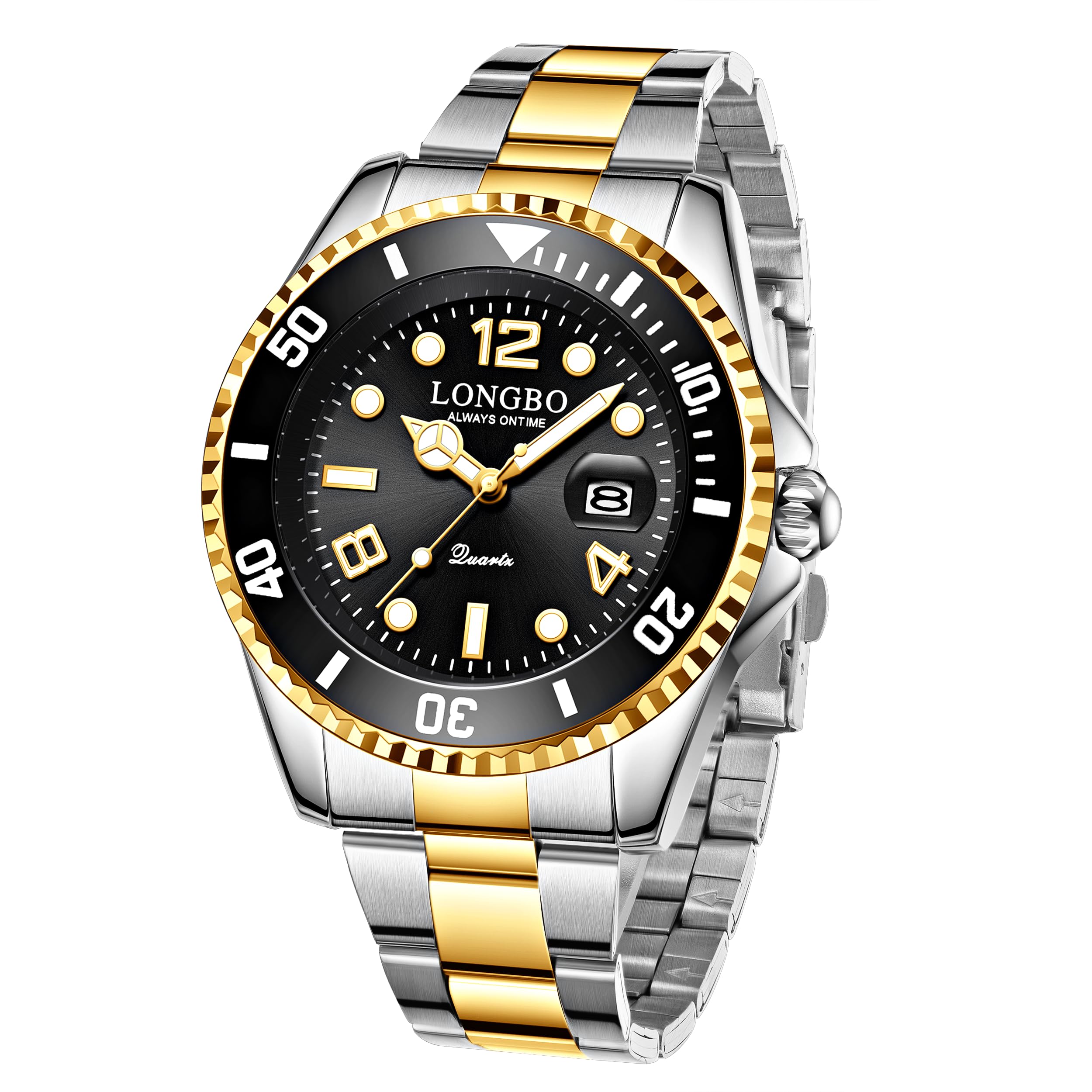 LONGBO Master Royale Stainless Steel Blue Dial Silver Band Luxury Analog Watch for Men (Gold)