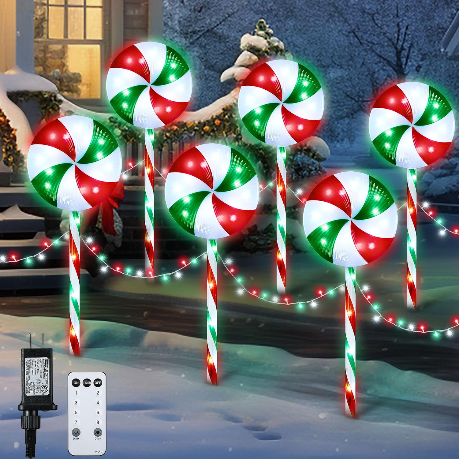 Enhon Lollipop Christmas Pathway Lights Outdoor, 6 Pack 29 Inch 160 LED
