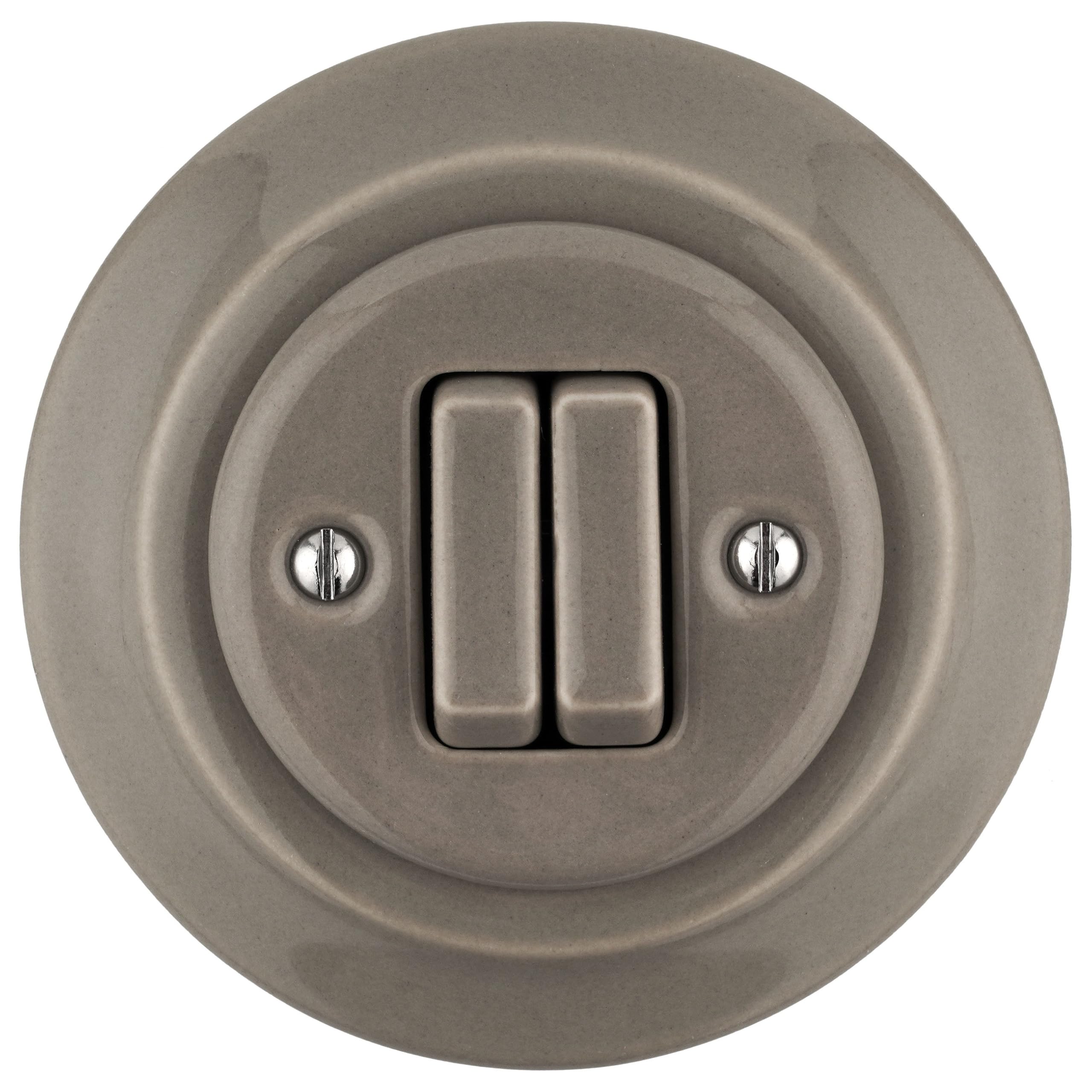 Unterputz Porzellan Retro Doppelschalter, All-in-One, Serie PR1 graubeige