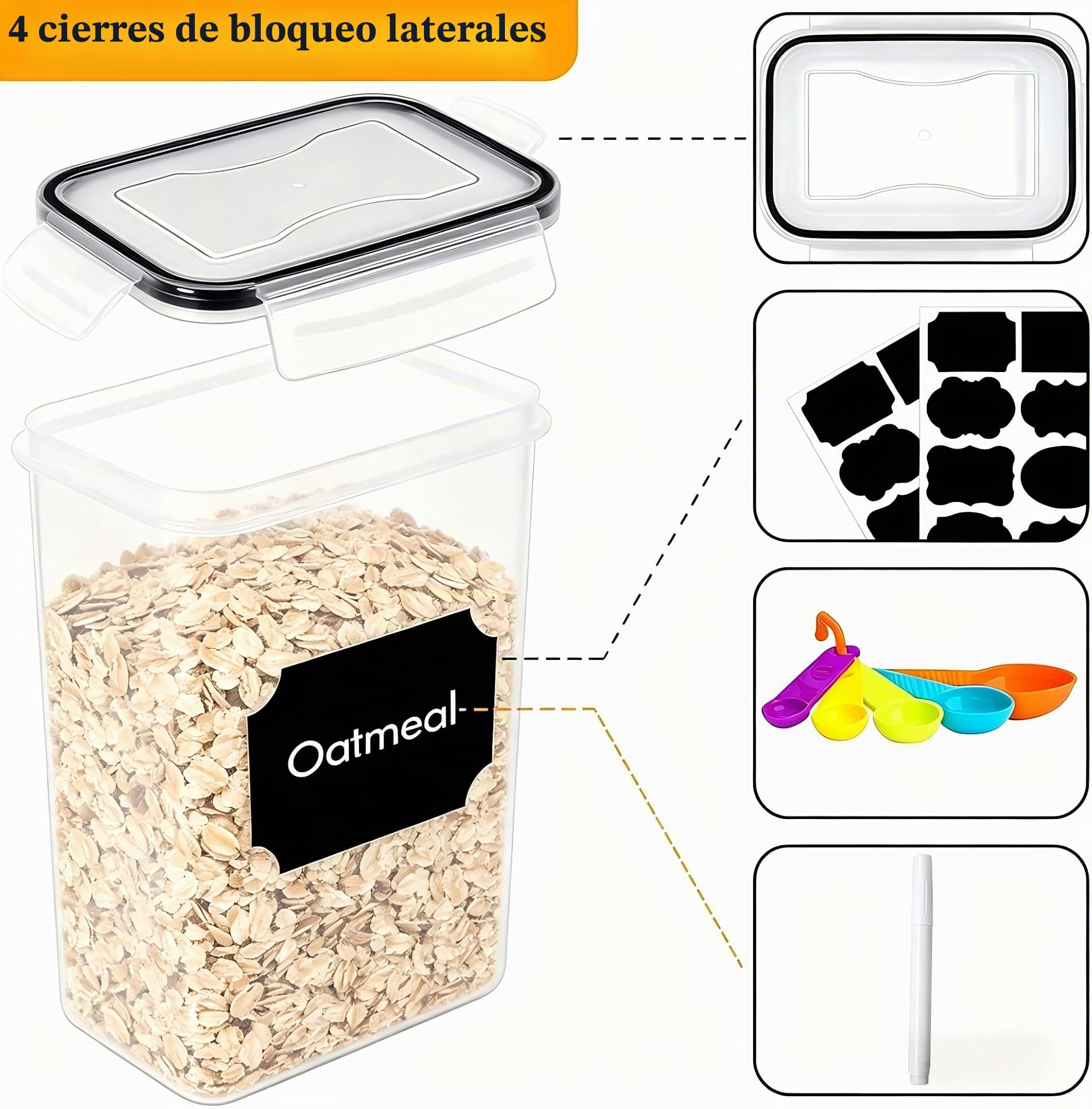 28 Piezas Recipientes Herméticos para Alimentos, Botes Almacenaje Cocina - Recipientes para Alimentos Sellados de Plástico para Cereales, Harina, Golosinas para Mascotas