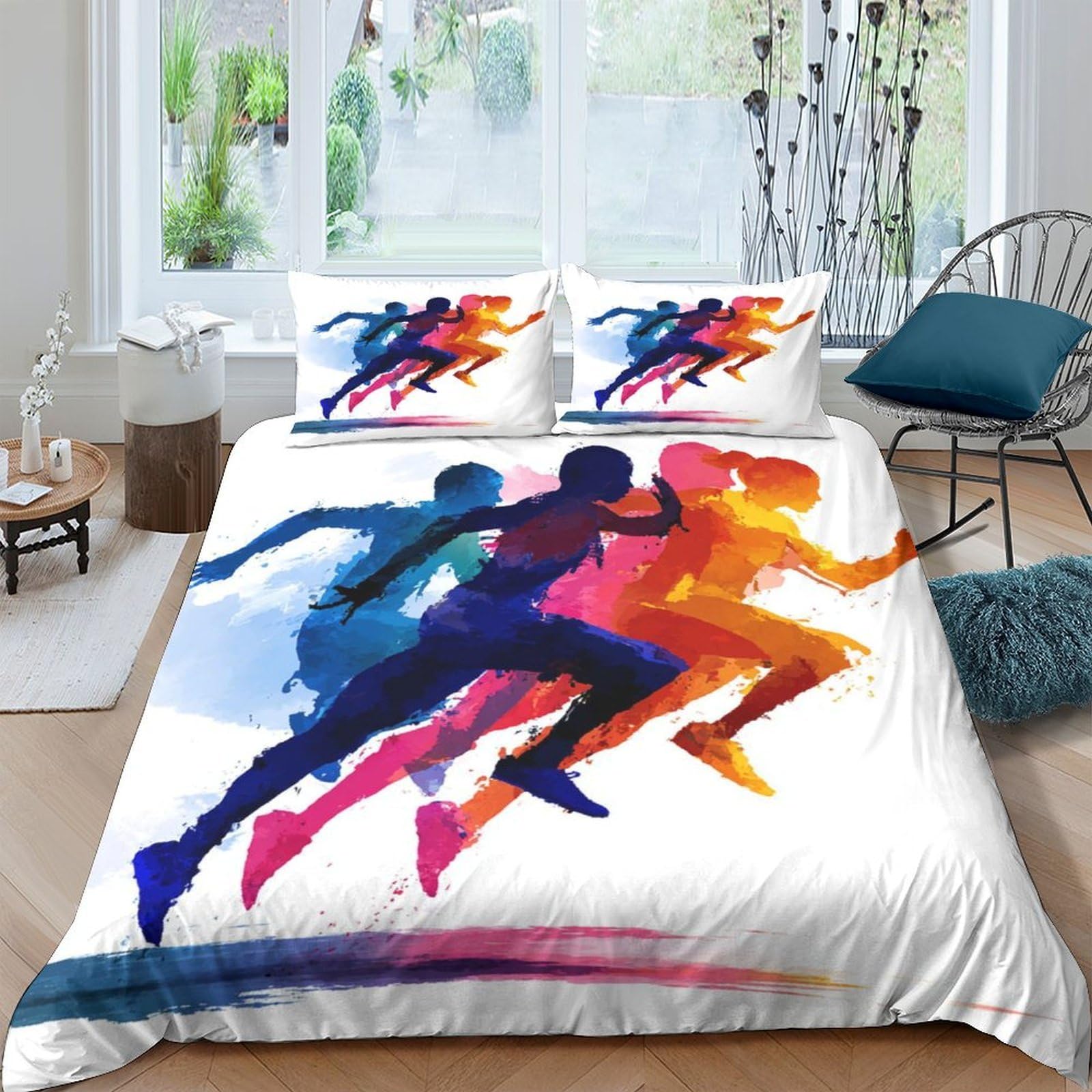 Ctjqhvkz Style-8 3D Printed Runner Silhouette Fitted Sheet Microfiber Soft Breathable Sports Art Bed Sheet For Bedroom Dorm Decor Single（135X200cm）