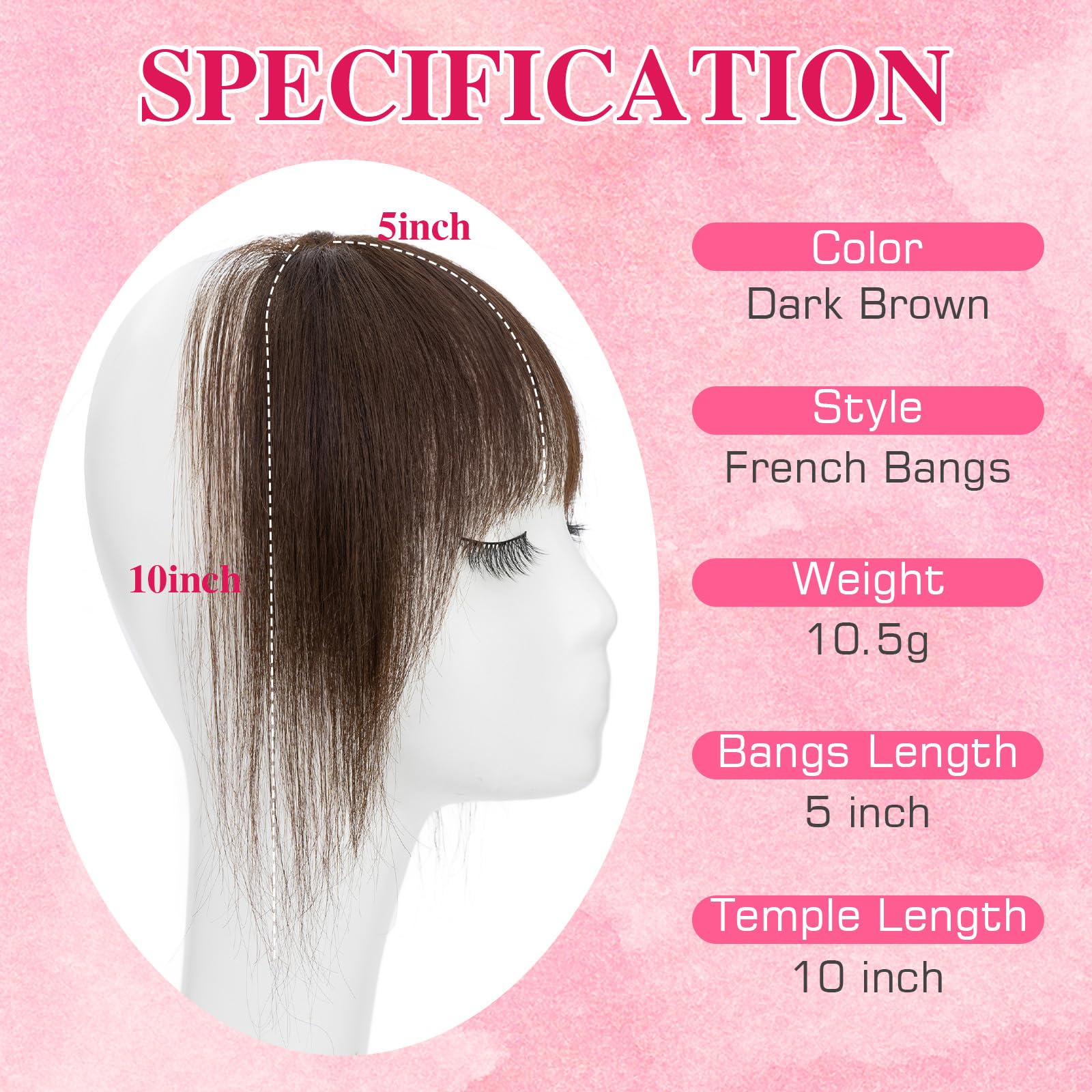 MY-LADY Human Hair Bangs Fringe Clip for Women Air Bangs 100% Real Hair Fringe Clip in Hairpieces for Thinning Sides Temples Daily Wear #2 Dark Brown - Image 2