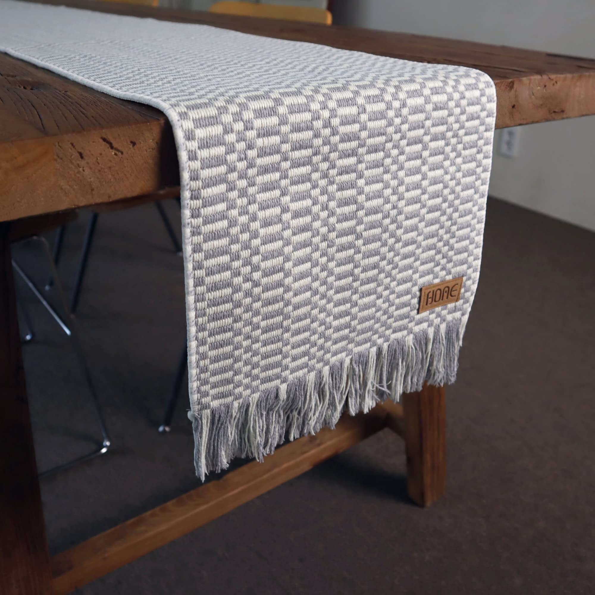 LEVIMETREE Farmhouse Table Runner 108 Inches Long, Boho Rectangle with Tassels Table Runners, Woven Cotton Table Runner Rustic Style Linen Table Runner Holiday Party Dining Room Dresser Décor - Grey