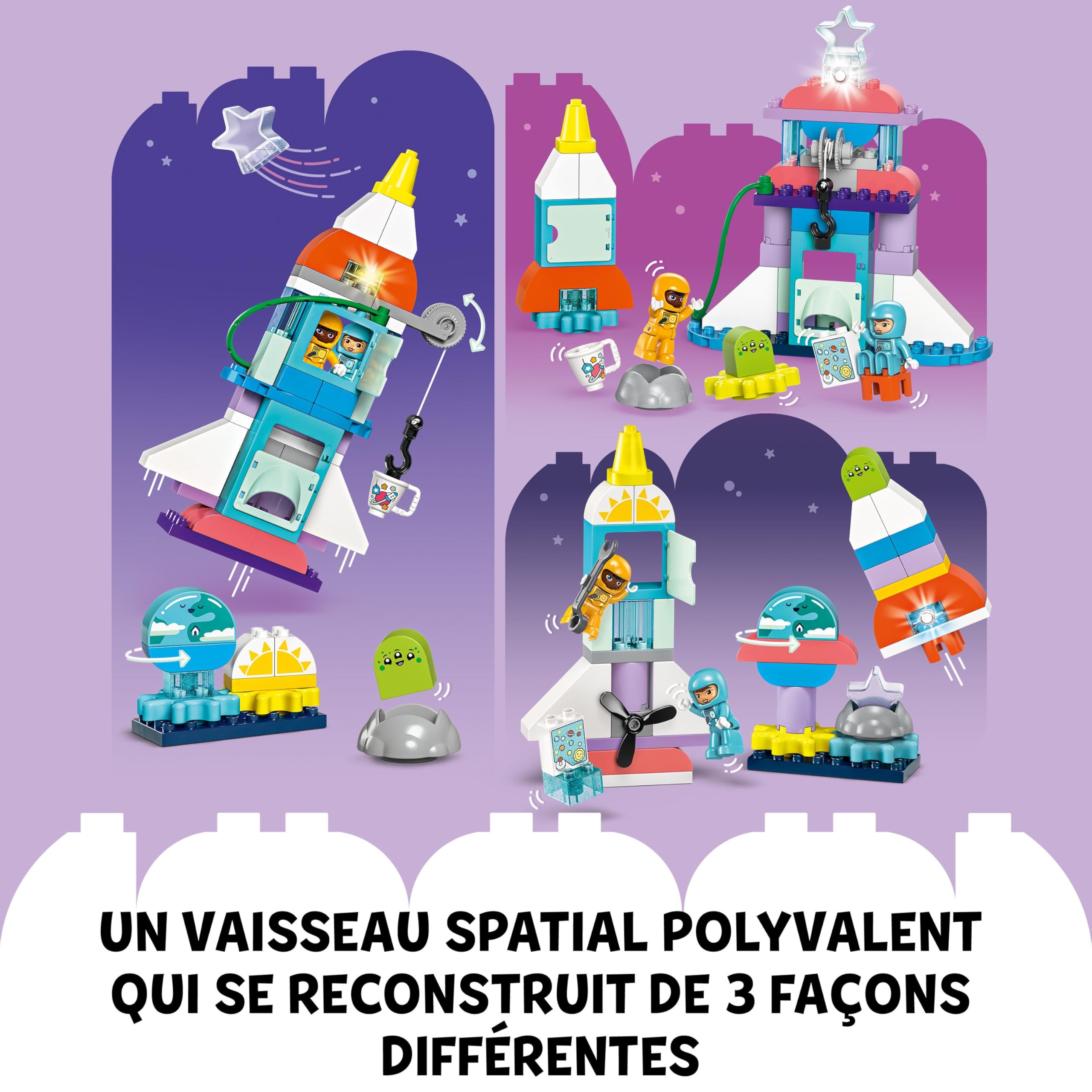 LEGO Duplo L'Aventure en Navette Spatiale 3-en-1, Jouet de Construction de Fusée, Jeu Éducatif et Scientifique pour Enfants Dès 3 Ans, Développement de la Motricité Fine 10422