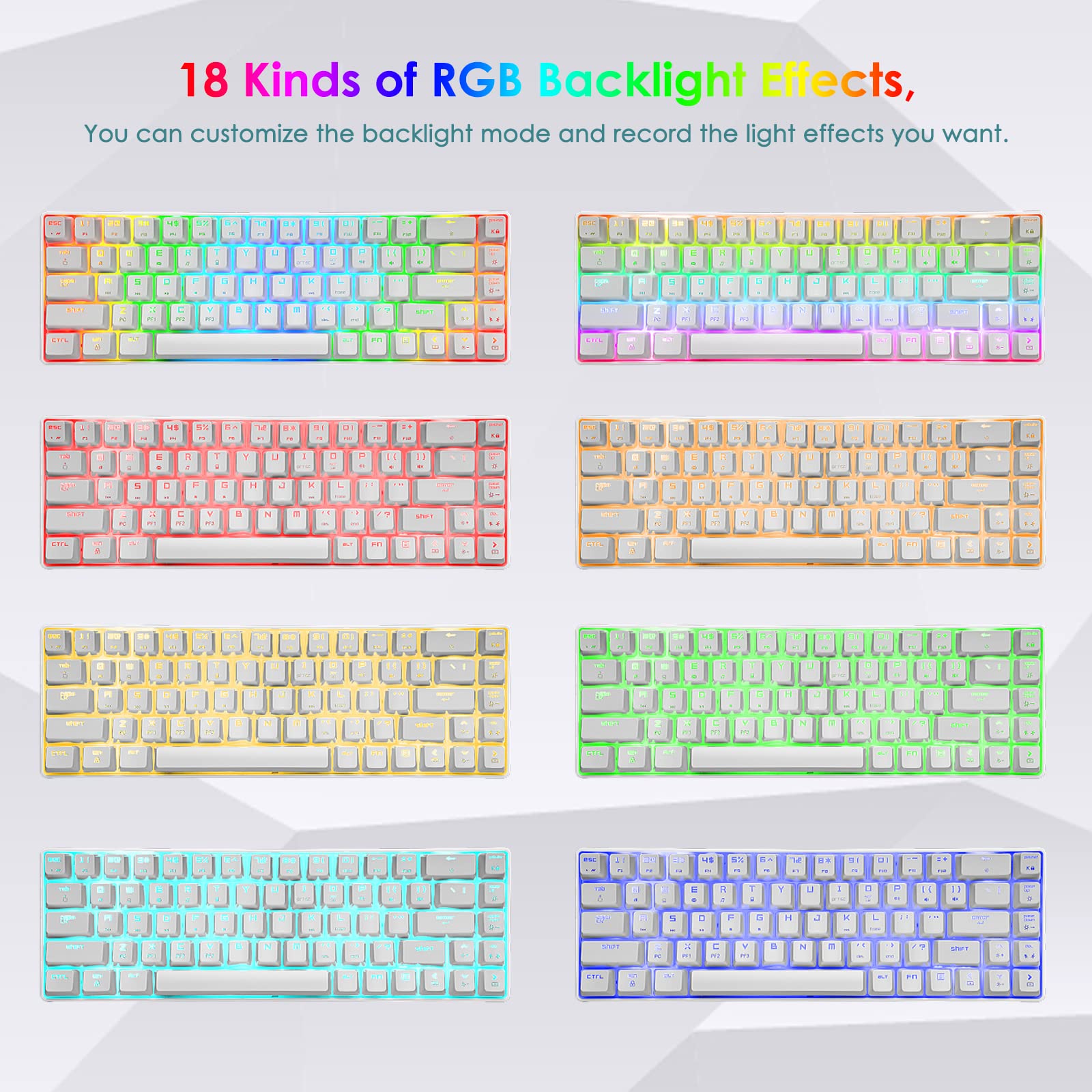 USB Cable 60% Teclado Mecánico Mini 68 Teclas RGB Retroiluminado Gaming Keyboard Mouse Set + 6400 dpi Ultralight Honeycomb Shell PC Gaming Ratones + Mouse Pad para PC/Mac - Clicky Blue Switch/Blanco