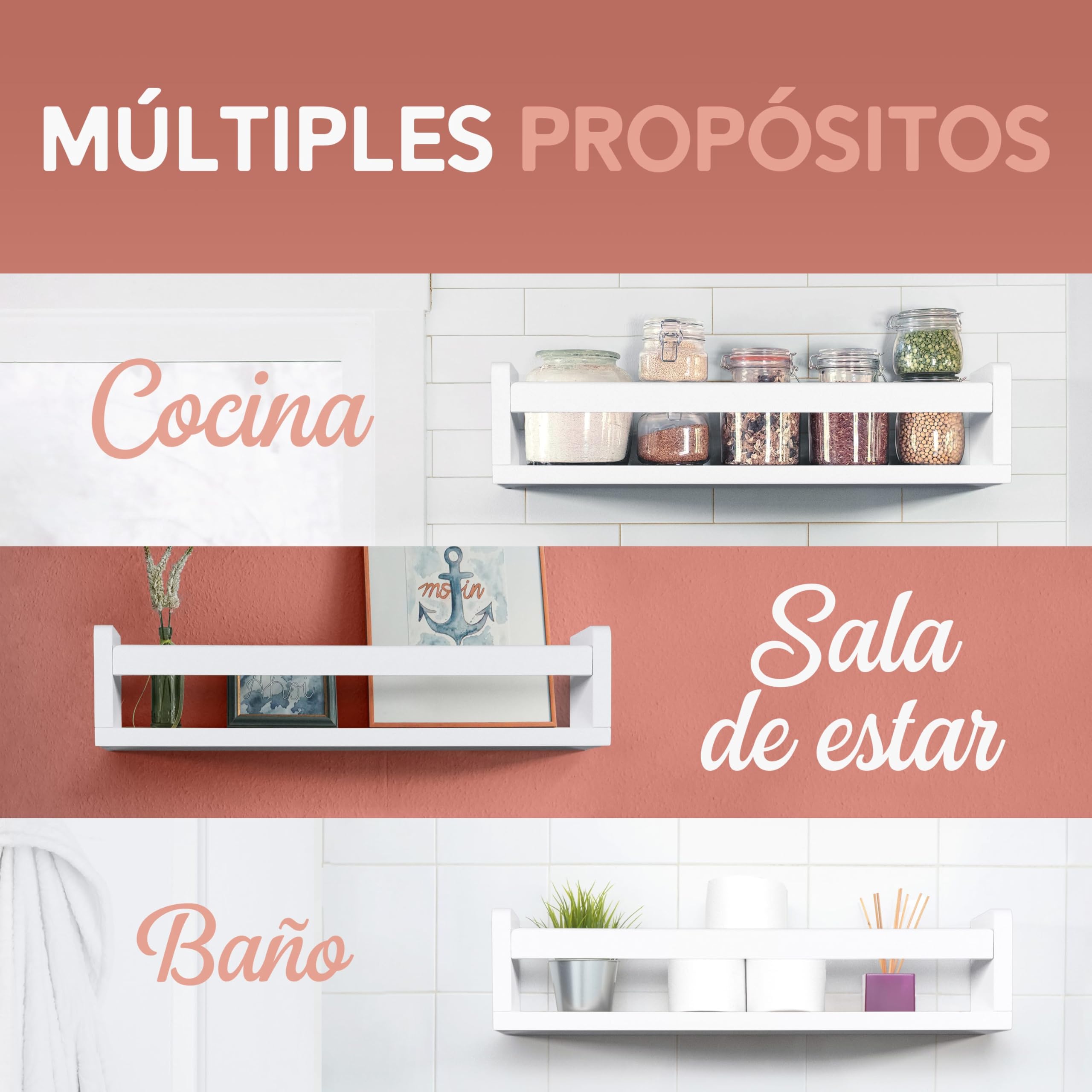 NATURE SUPPLIES - Juego de 3 estantes de Pared de Madera Maciza Blanca - Cuarto de bebé - Ideal para Libros y Juguetes