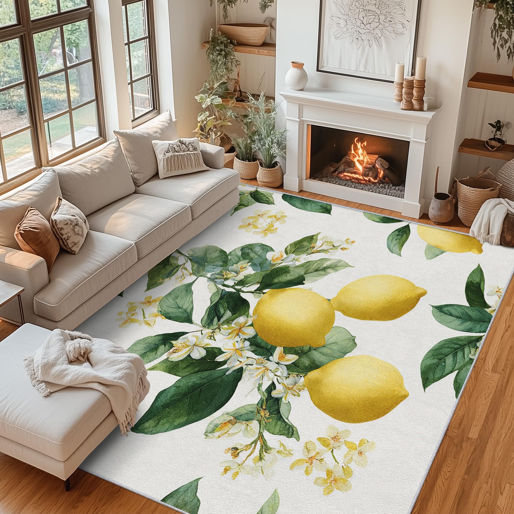 Tapis salon citron antidérapant et facile à nettoyer