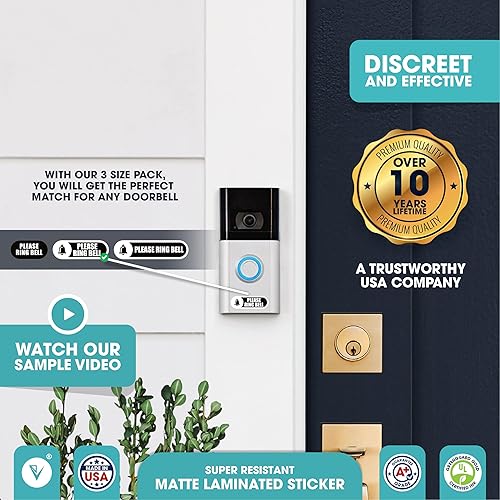 Miniatura 2 de Tiny Please Ring Bell Sign  3 tamaños de calcomanías para timbre de puerta  Tamaños pequeños perfectos para timbre de video  Letrero de campana para