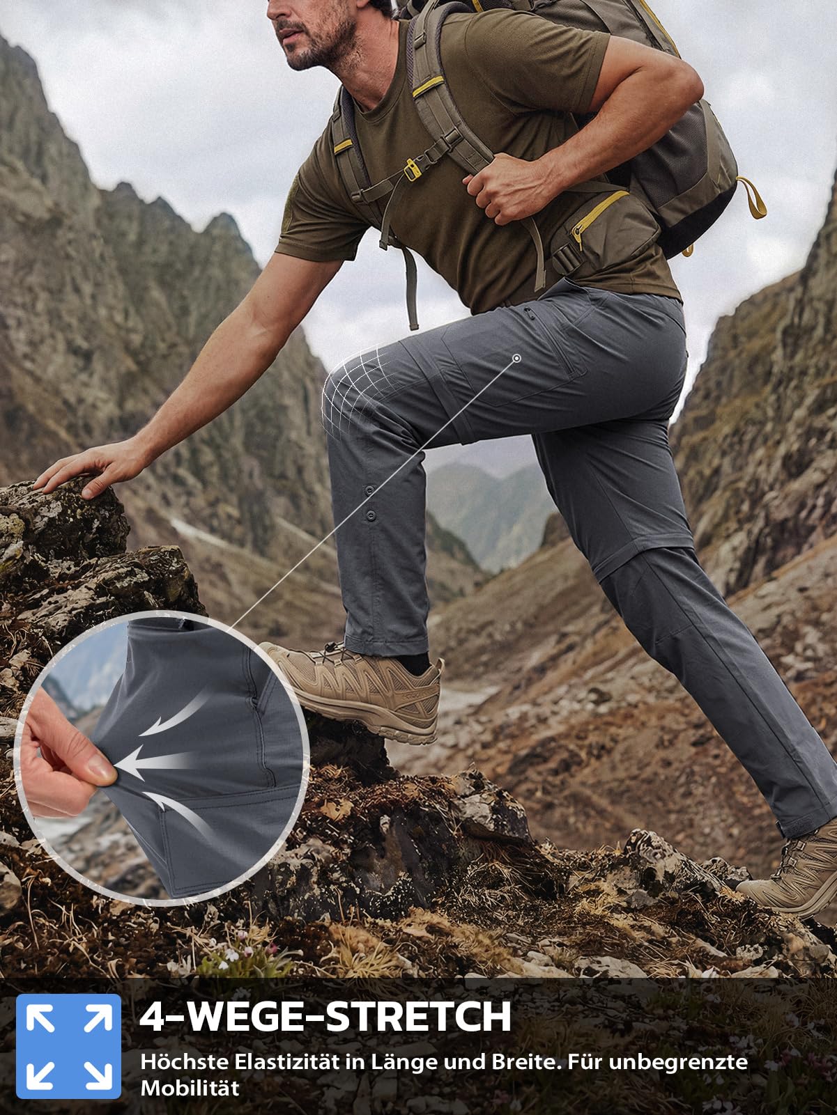 Hiauspor Pantalon de randonnée pour Homme Zip Off Pantalon d'extérieur Léger à séchage Rapide Stretch pour Le Trekking, la pêche, Le Cargo (Gris Foncé, XL)