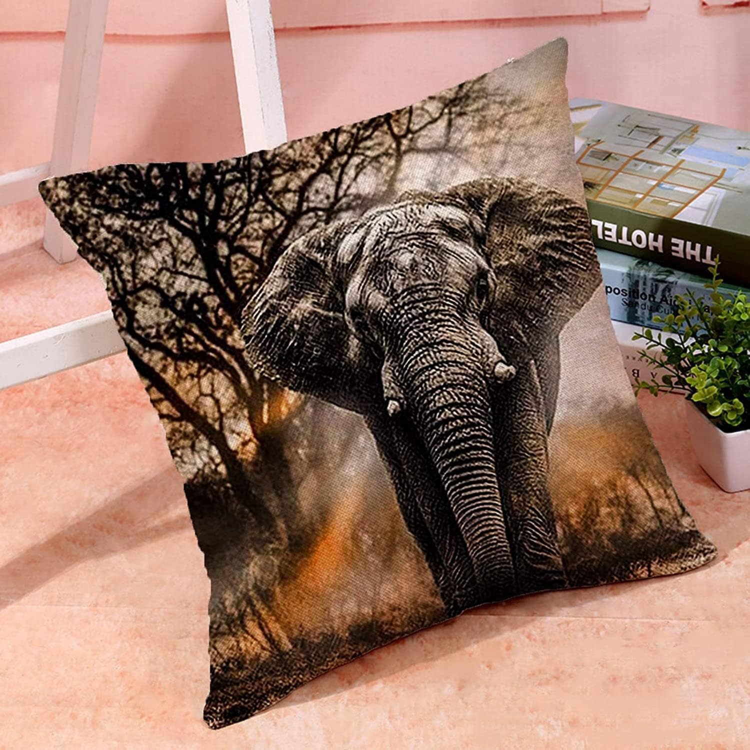 ZFENGYYUAN Elephant Cushion Covers 45 X 45 Cm African Elephant cotton LINEN Sofa Outdoor Garden Bed Couch - Image 4