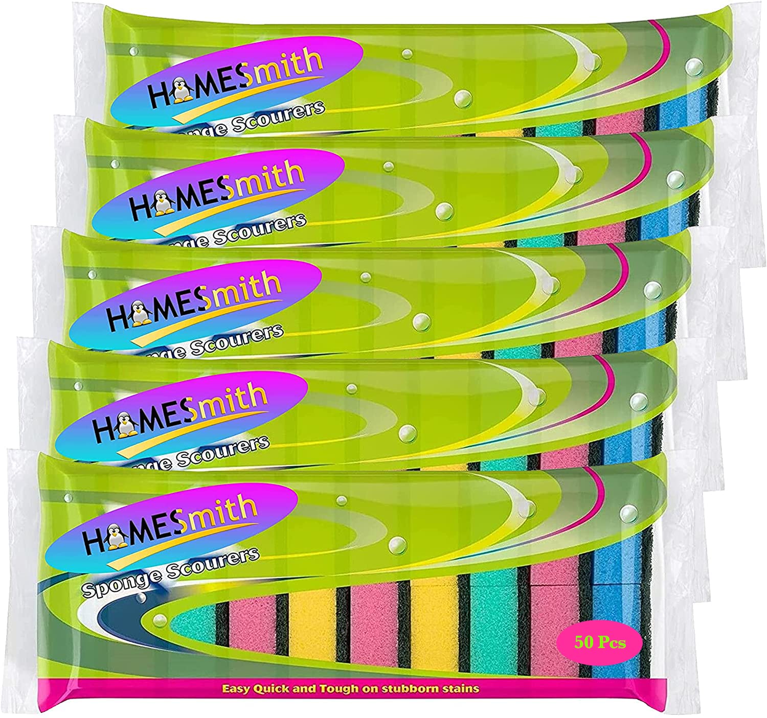 Pack of 50 Sponge Scourer Washing Up Colourful Sponges