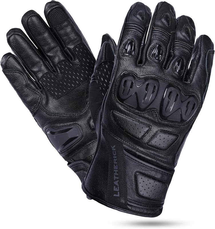Guantes de cuero genuino para hombre, color negro, con certificación CE, guantes de motocicleta de plena flor con nudillos protectores, control deslizante de TPR y compatibilidad con pantalla táctil