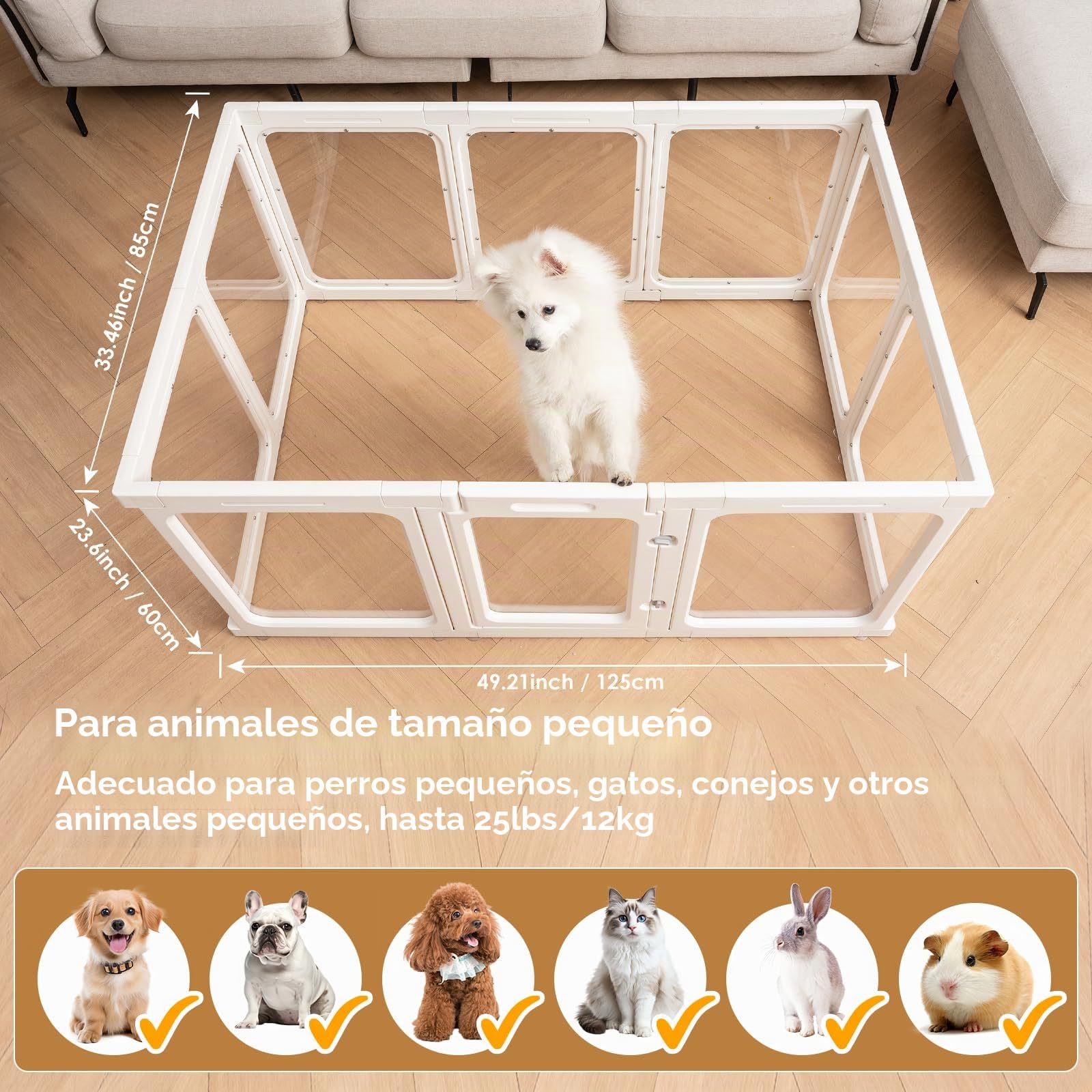Corralito de acrílico para perros, corralito transparente de 60 cm para mascotas para uso en interiores y exteriores, valla de pluma portátil resistente para perros pequeños a medianos - 10 paneles