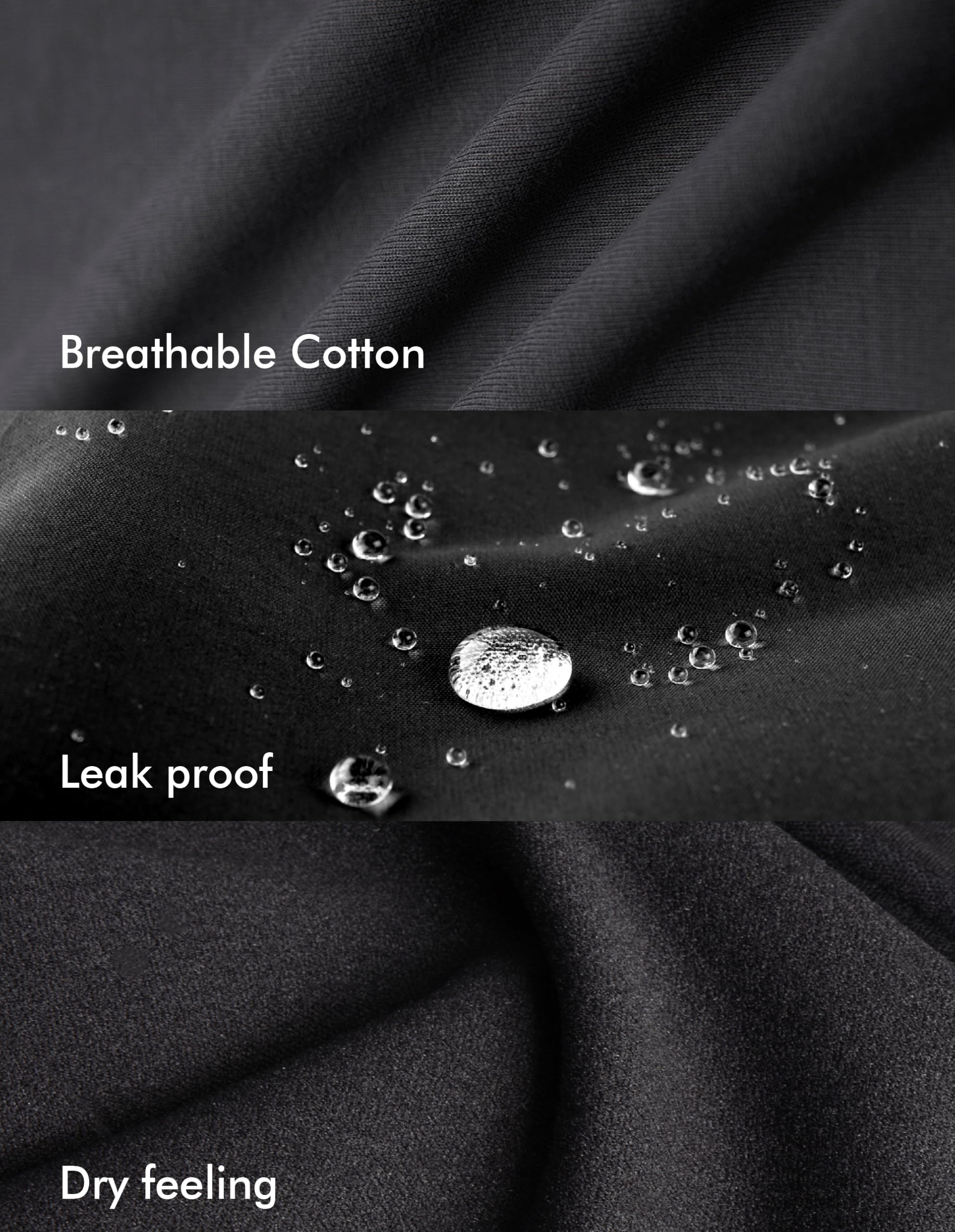 AIRCUTE Ropa interior lavable para hombre, para incontinencia urinaria, transpirable, suave, a prueba de fugas, paquete de 3 (S, 2 negro, 1 blanco)