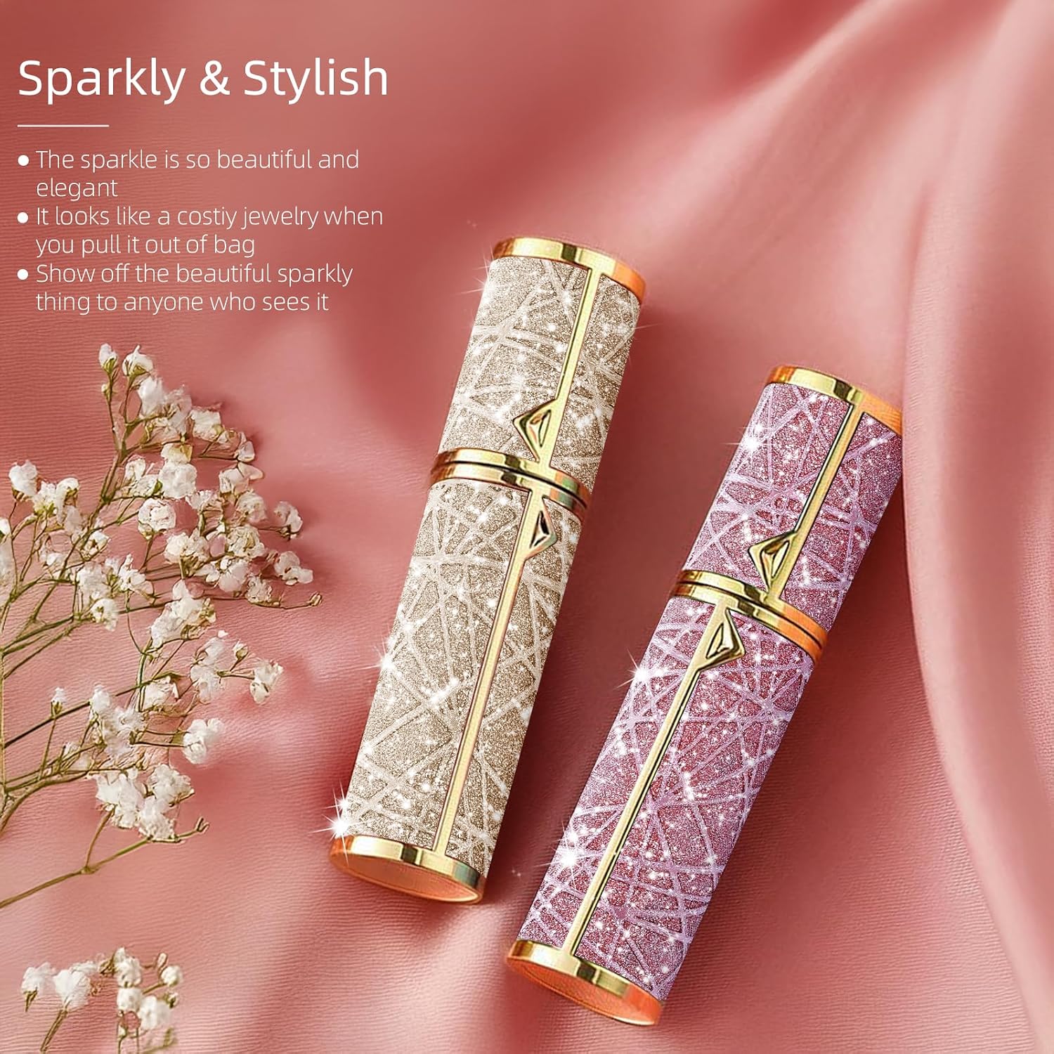 Perfume Travel Refillable Bottle, Cologne Portable Atomizer Fragrance Scent Sprayer with Sparkling Brilliantly, Pump Fill from Bottom Pocket Size 5ml for Travel Essentials & Best Gift(S-Gold) image 3