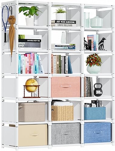Mavivegue Estante para libros, organizador de almacenamiento de 18 cubos, estantería de bricolaje, estantería de cubo de metal, estuche alto para