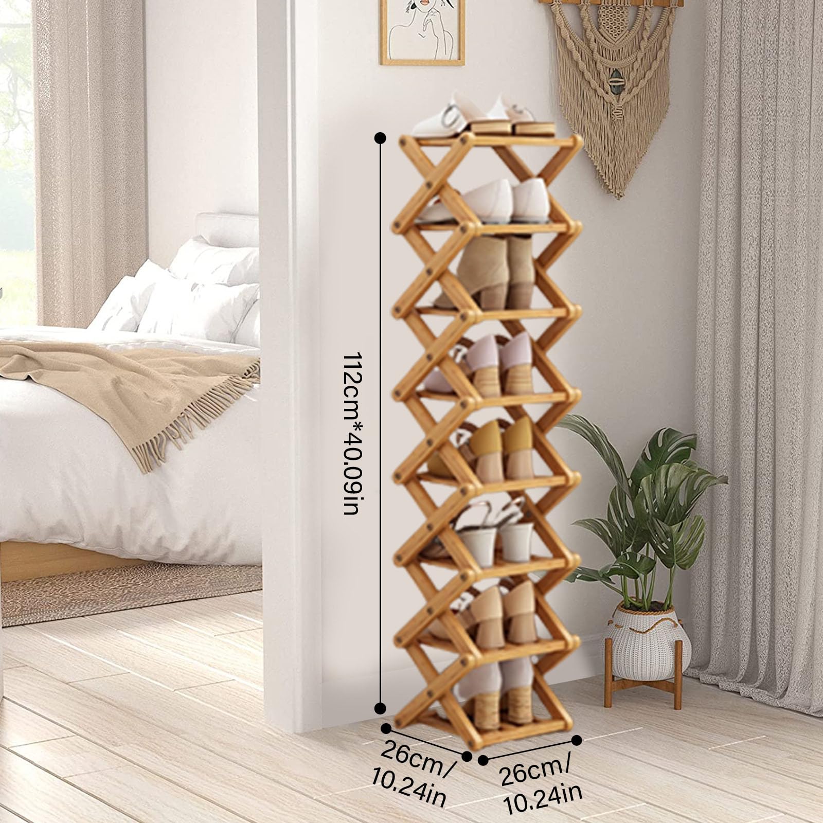 Étagère à Chaussures, Étagère Pliante pour Chaussures, Étagère à Chaussures en Bois, Meuble a Chaussures Entree, Étagère sur Pied pour L'entrée, pour Couloirs (8-stöckiges Schuhregal)