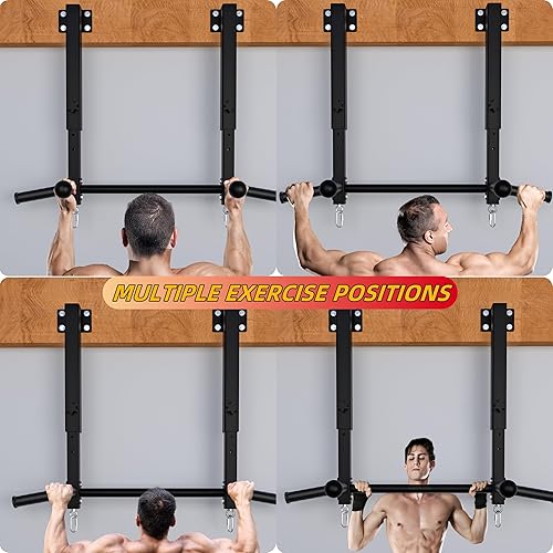 Miniatura 6 de Barra de dominadas montada en vigueta mejorada, barra de barbilla montada en la pared de 800 libras, barra de dominadas de altura ajustable para