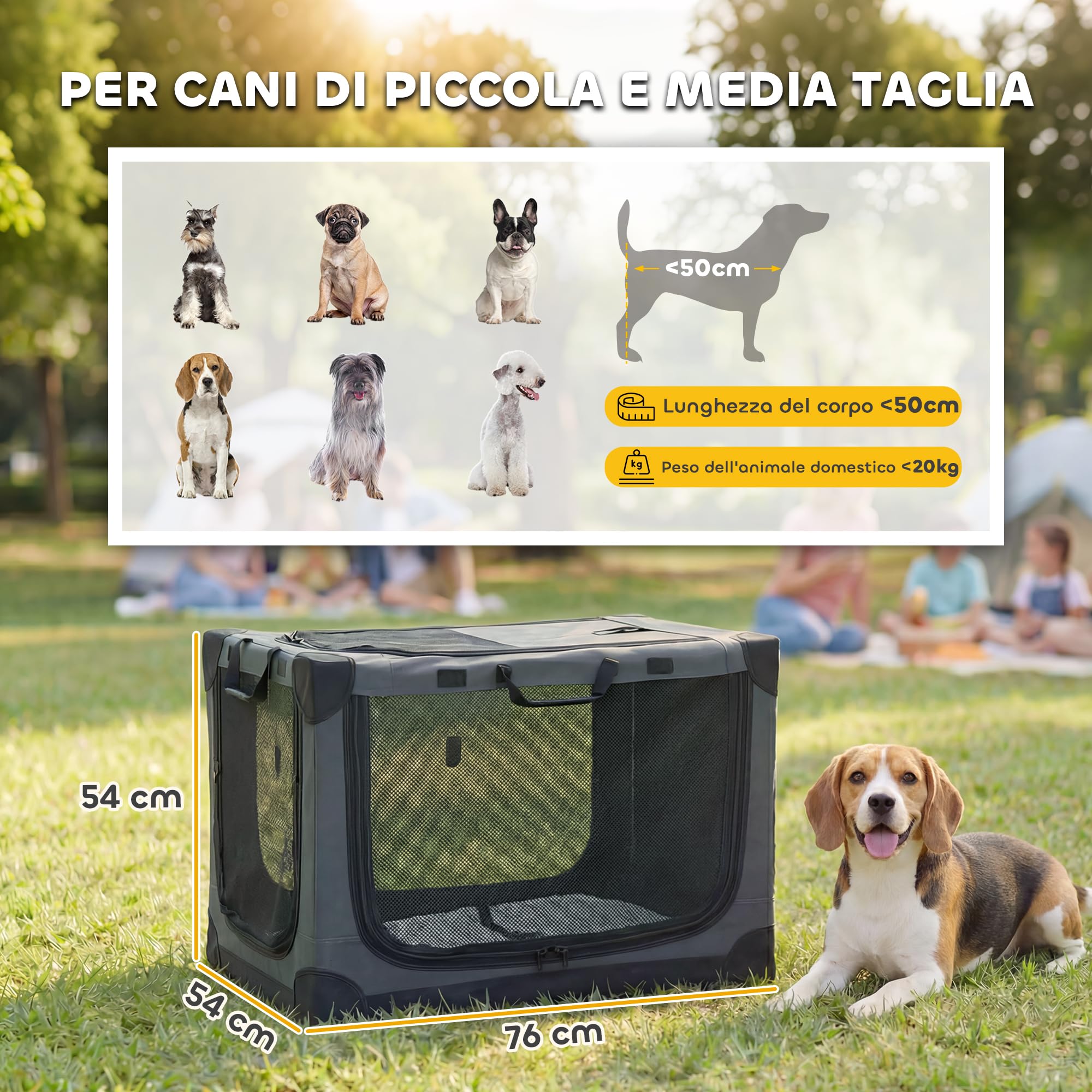PawHut Trasportino Morbido per Cani Media/Piccola e Gatti, Trasportino Pieghevole Cuccia da Viaggio con Cuscino, Copertura Lavabile, Porte, in Oxford Traspiranti 600D, 76x54x54 cm, Verde