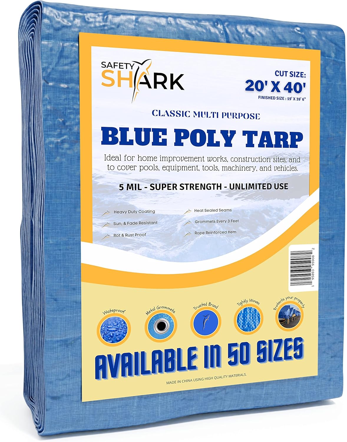 Safety Shark Tarps Heavy Duty Waterproof 20x40 Feet 5