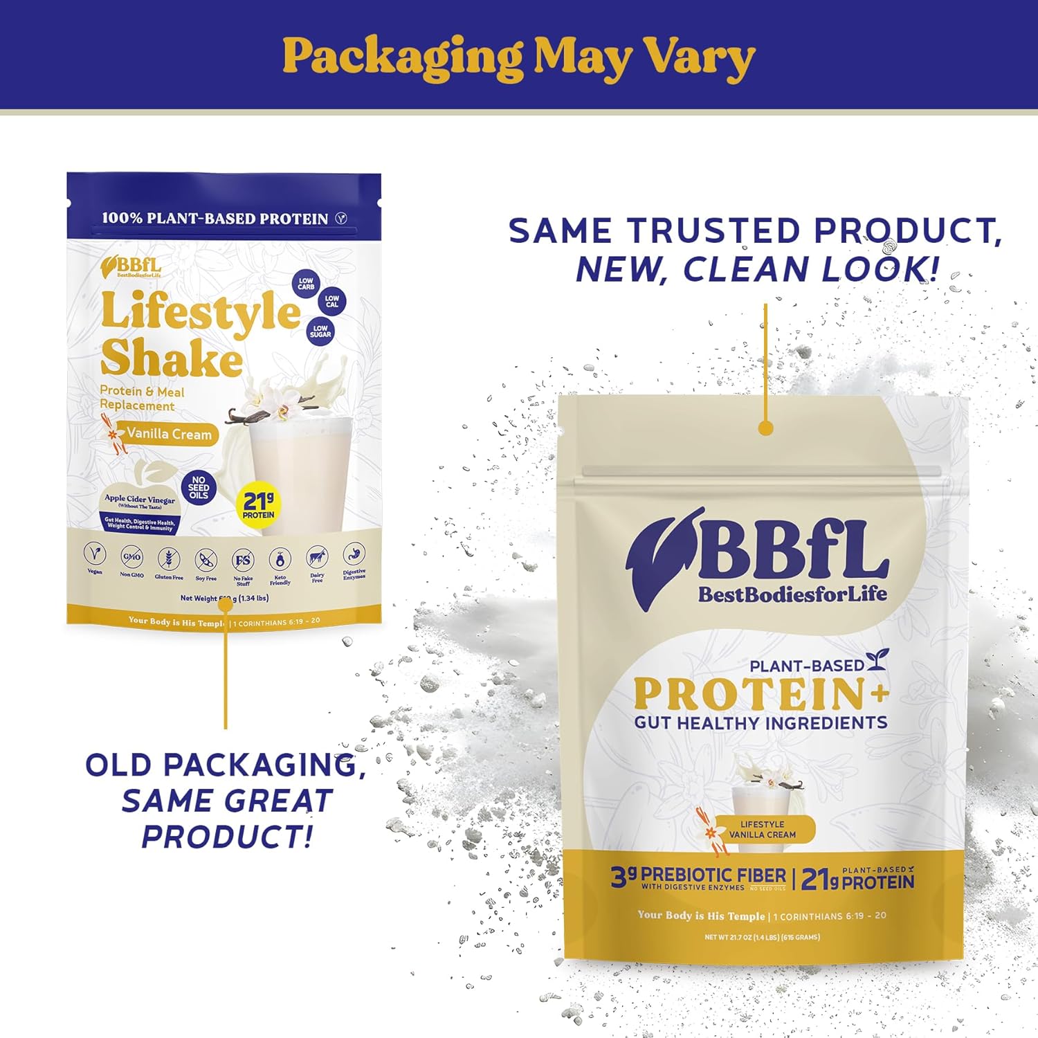 BBfL Plant-Based Protein Shake – 21g Vegan Protein, Vanilla Bean + Apple Cider Vinegar, Prebiotics, Digestive Enzymes, Supports Gut Health – All-in-One Shake for Women & Men (15 Servings, Vanilla Cream)