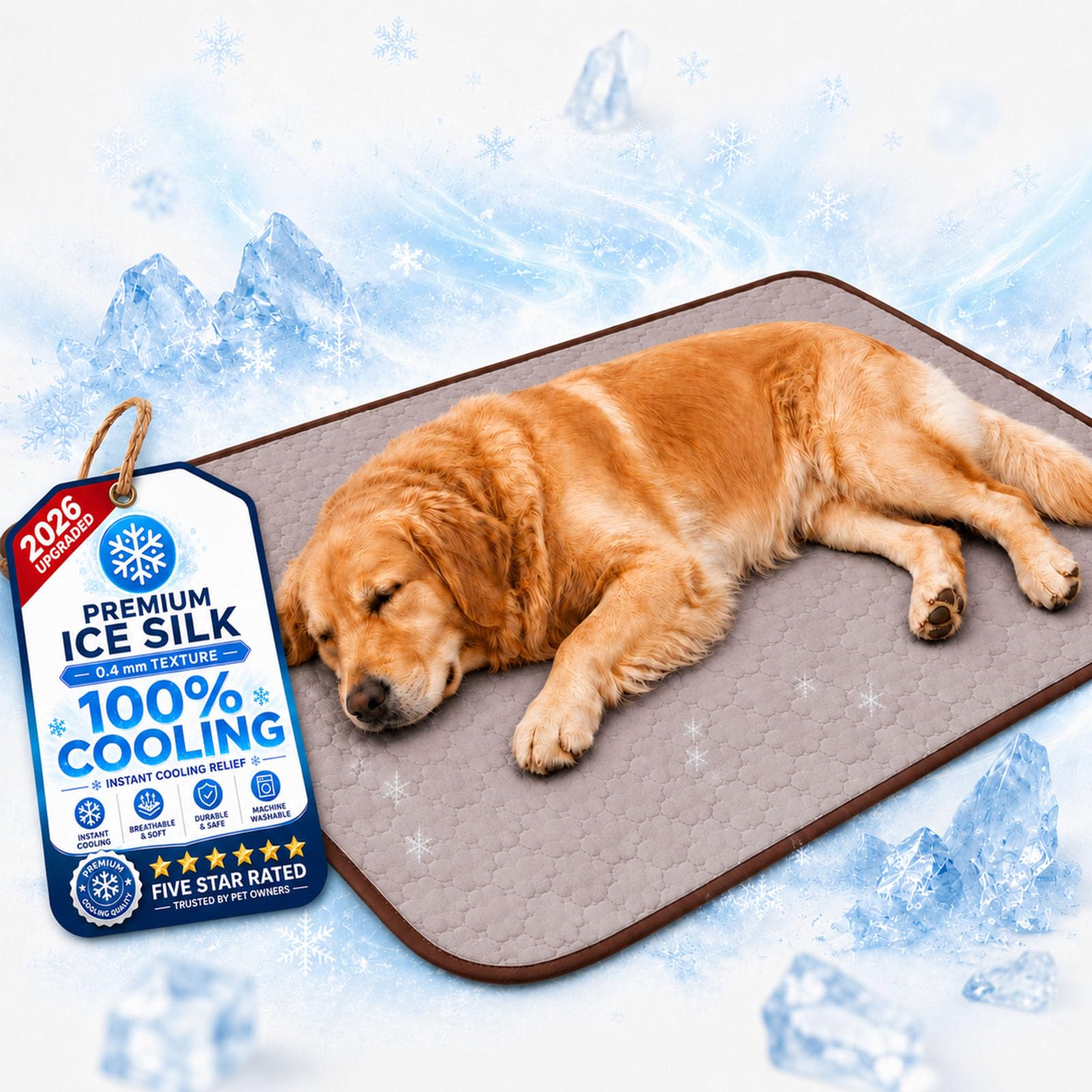 Pressure Activated Cooling Mats for Dogs XL, Washable Ice Silk Self Cooling Dog Mat Large, Breathable Non Slip Pet Cooling Mat for Dogs Large, Cats, Crates, Sofa, Car & Garden (brown,XXL(150*100cm))