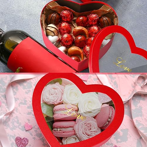 Miniatura 6 de Sayglossy 3 juegos de cajas de regalo en forma de corazón para el día de la madre para flores, embalaje extragrande con tapas de ventana