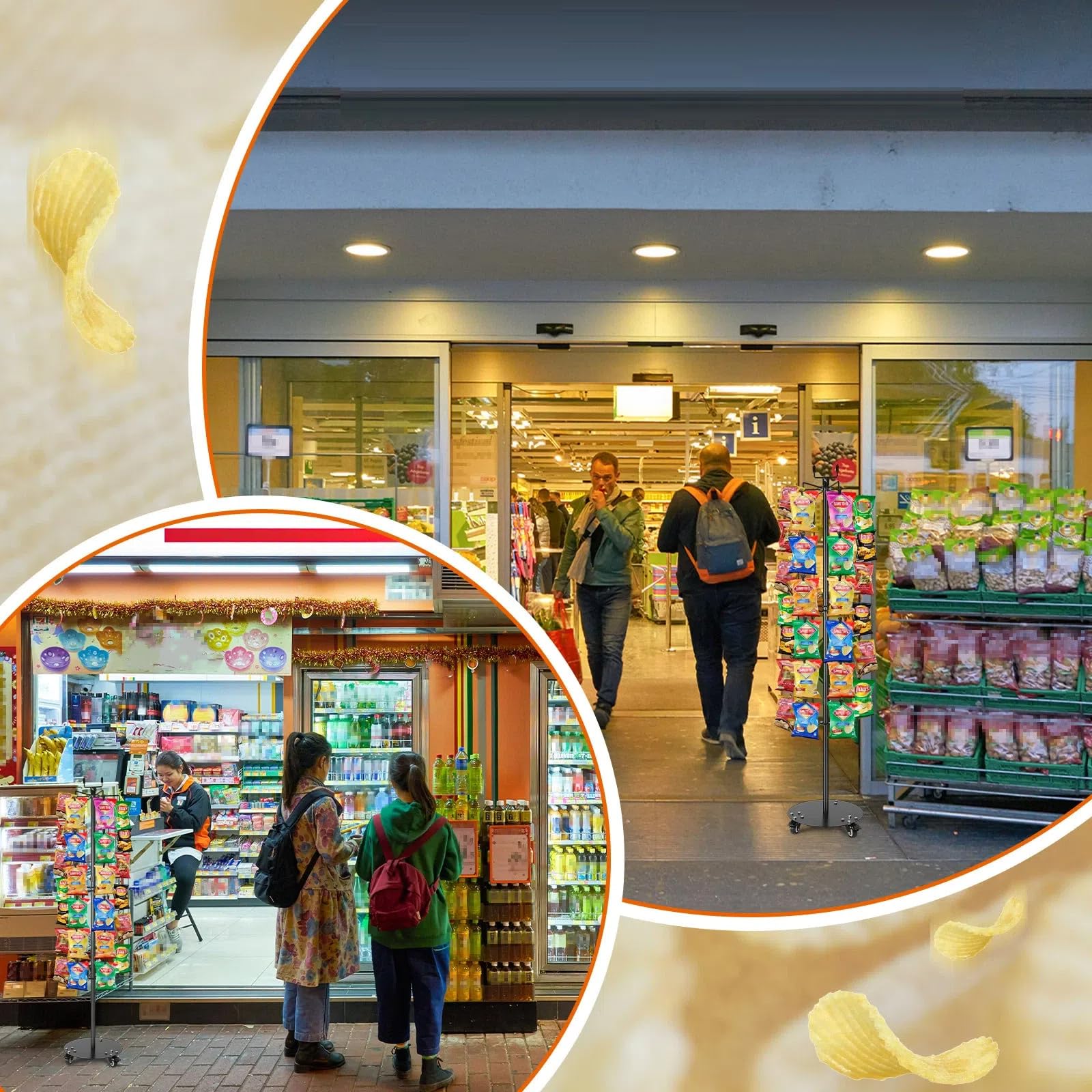BBTO 155,4 cm H Kartoffelchips-Ständer Präsentationsständer Chip-Streifenregal Kartoffelchips Display Rack mit 72 Clips für Einzelhandelsgeschäft, Süßigkeiten-Warenständer,