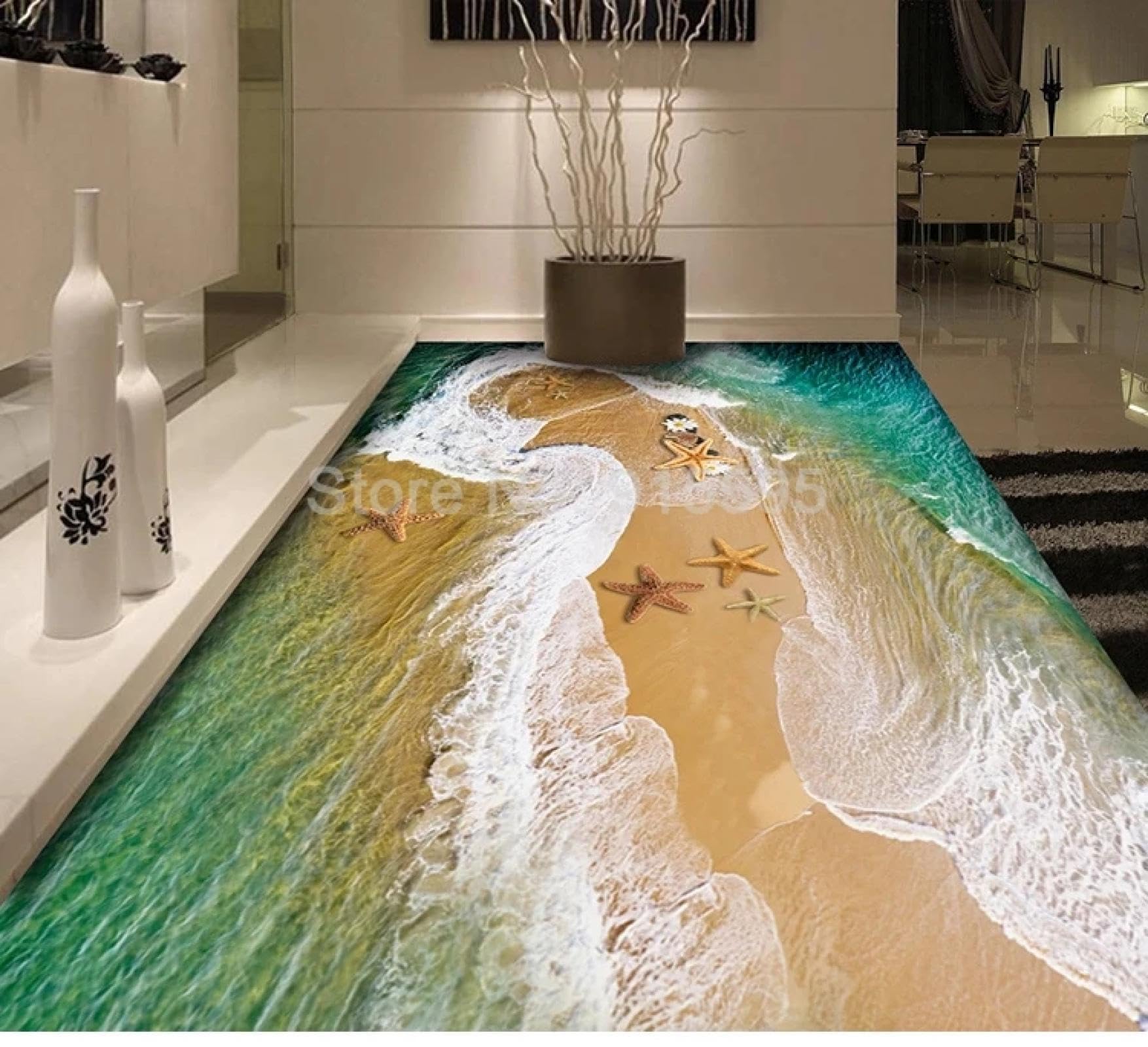 Décoration murale stickers 3D vagues étoiles de mer pour carrelage