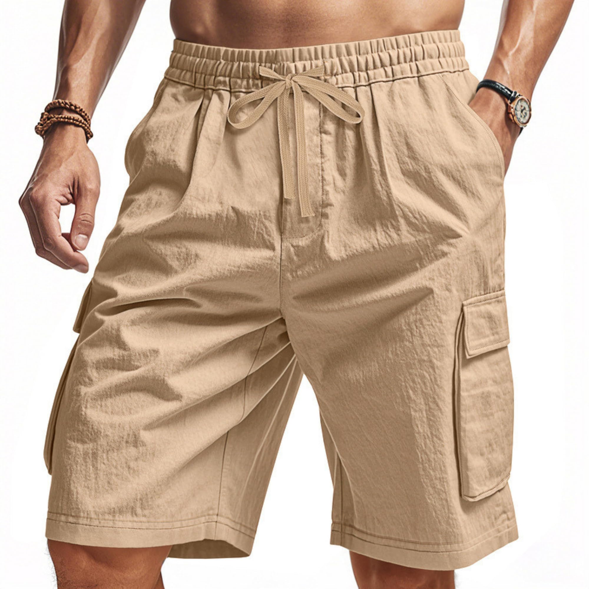 Cotton Cargo Pants for Men 2025 Summer Casual Drawstring Elastic Waist Workout Beach Vacation Shorts with Pockets