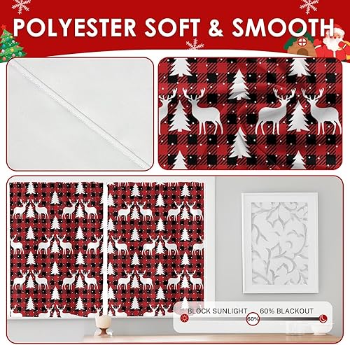 Miniatura 3 de Juego de 2 cortinas de cocina a cuadros de Navidad, cortinas cortas rojas de ciervos de árbol, cortinas de ventana para decoración de cocina, sobre