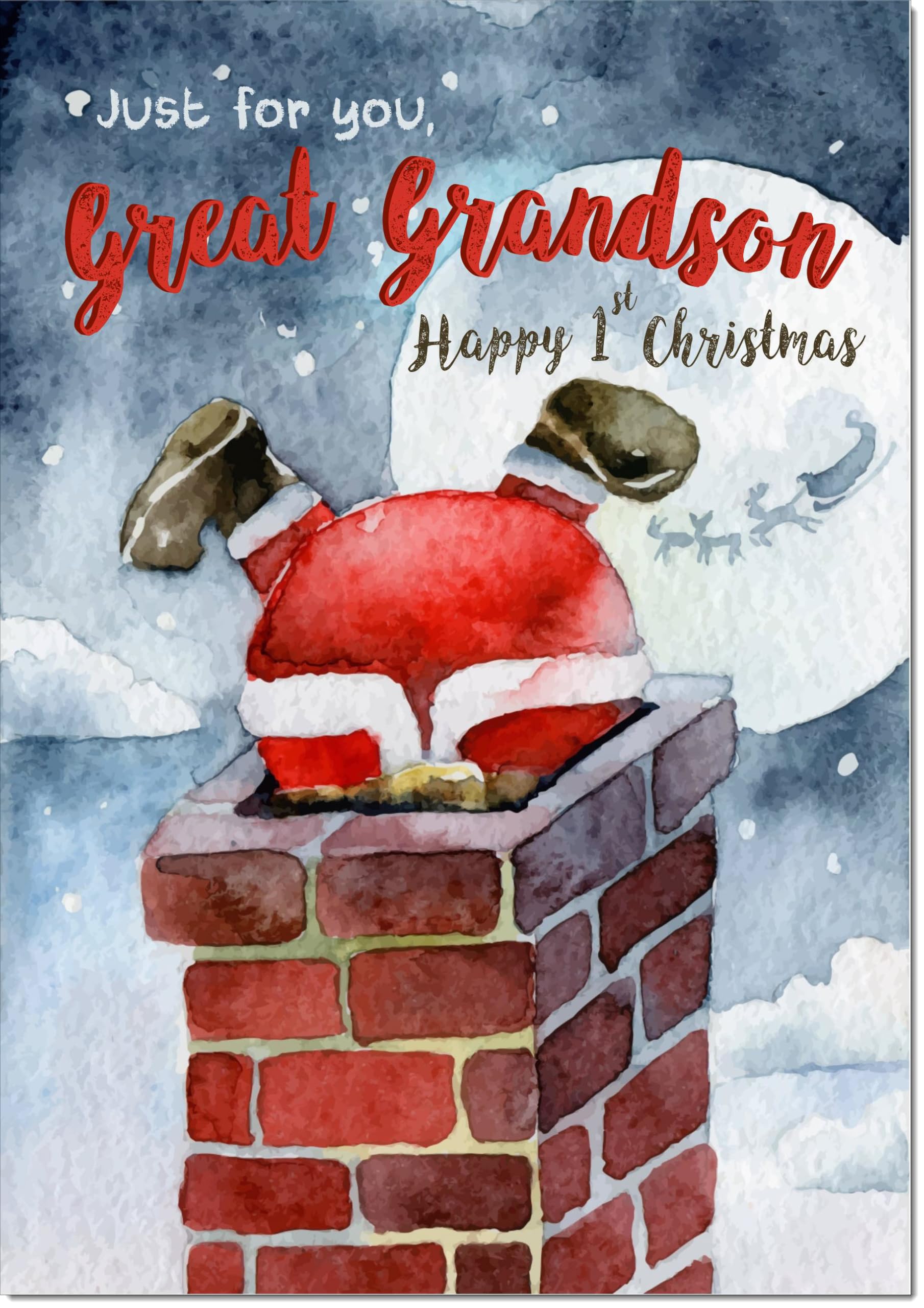 doodlecards Great Grandsons 1st First Christmas Card Santa Chimney Large A4 Size Christmas Card for Great Grandsons 1st with Plain Envelope — image 1