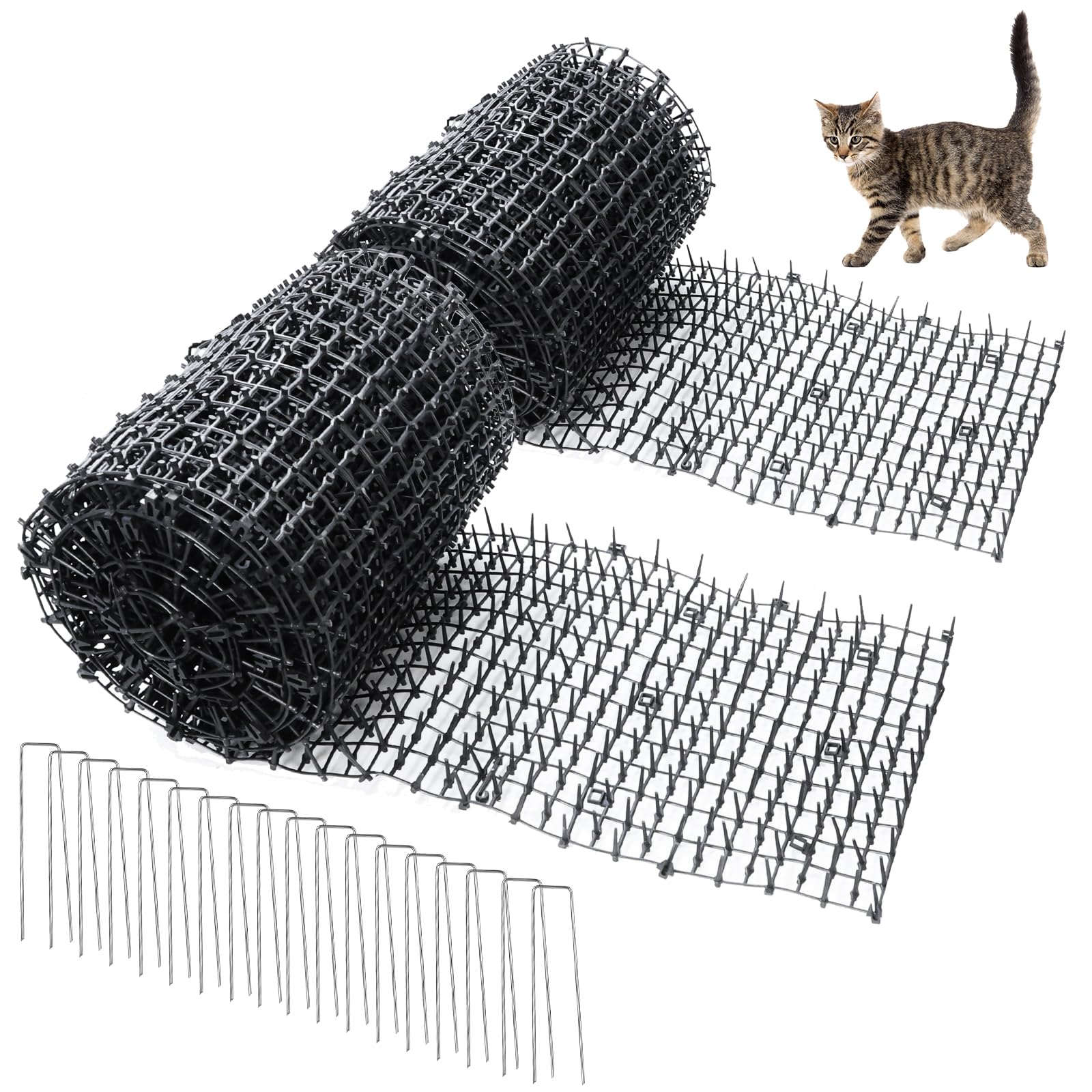 SDLDEER Anti Cat Spike Mat 800cm x 30cm Plastic Repellent Spike Mat with 16 Metal Pegs, Multi Purpose Pet Anti Climb Spikes for Indoor Sofa and Balcony, Garden, Outdoor Garden Spikes for Fence